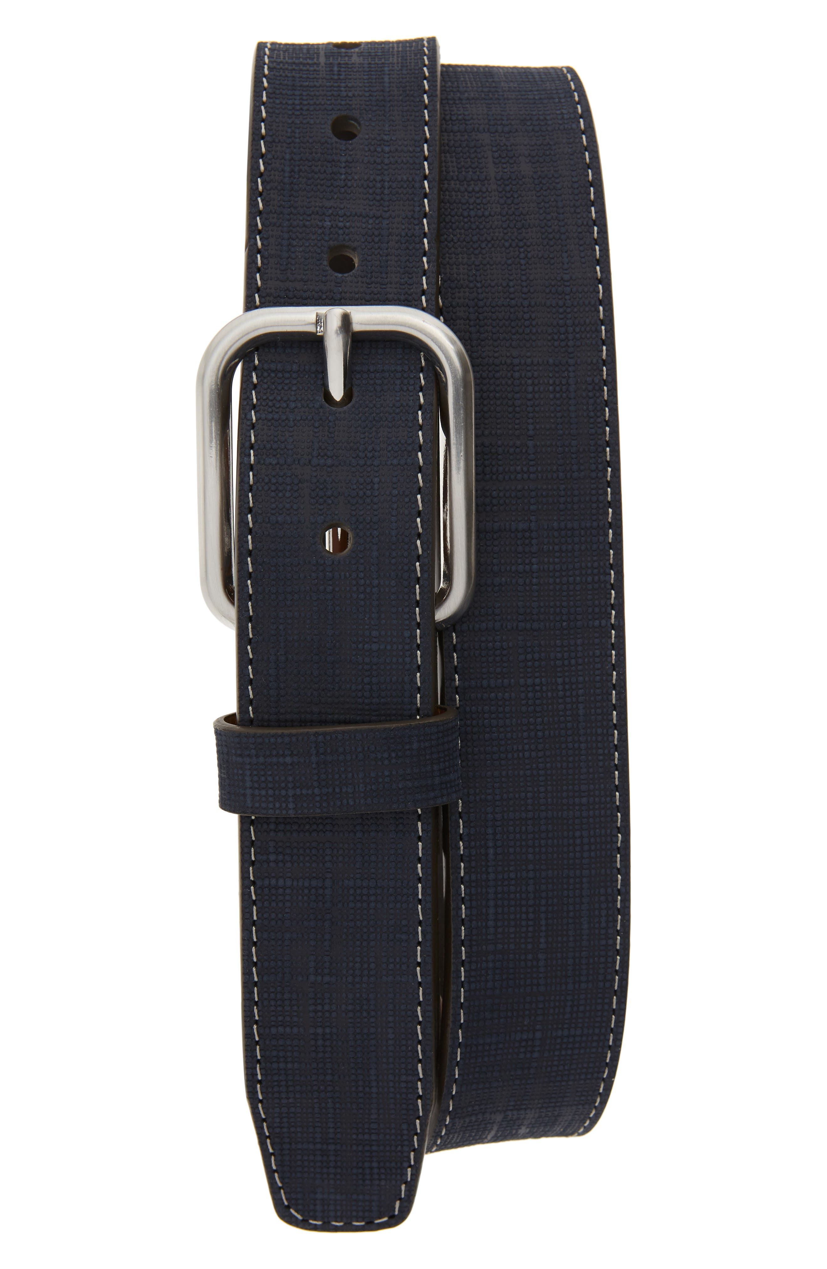 Johnston & Murphy Crosshatch Leather Belt, Navy