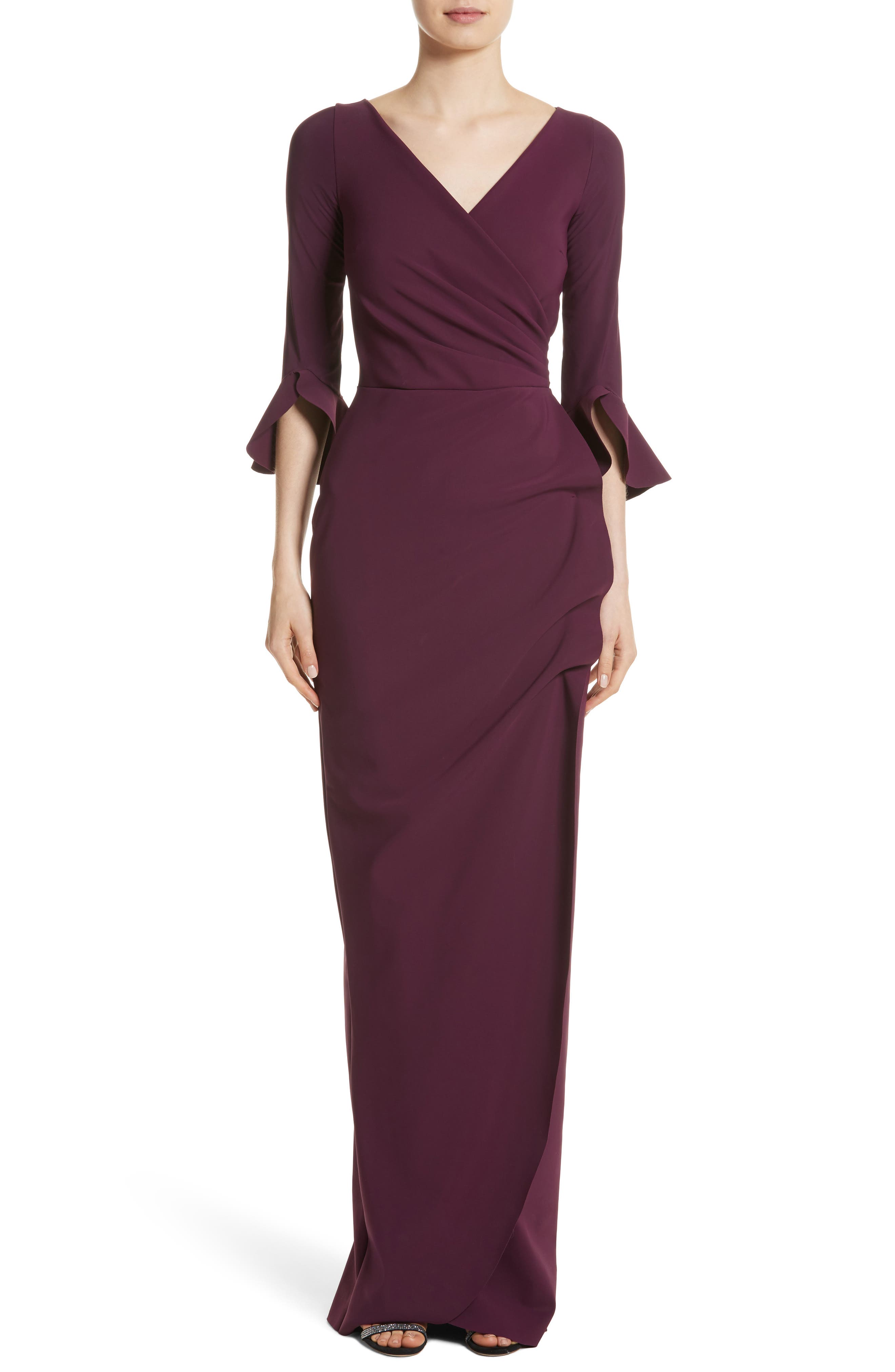 Chiara Boni La Petite Robe Ruched Bell Sleeve Evening Dress