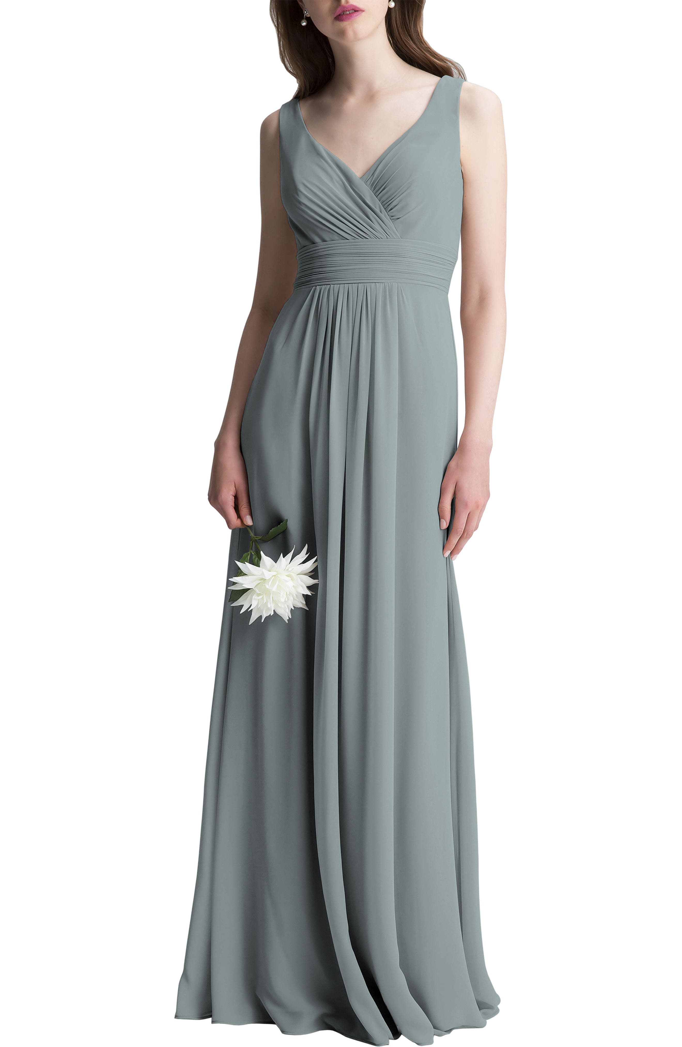 #levkoff V-Neck Chiffon A-Line Gown, 8 (similar to 16W) - Grey