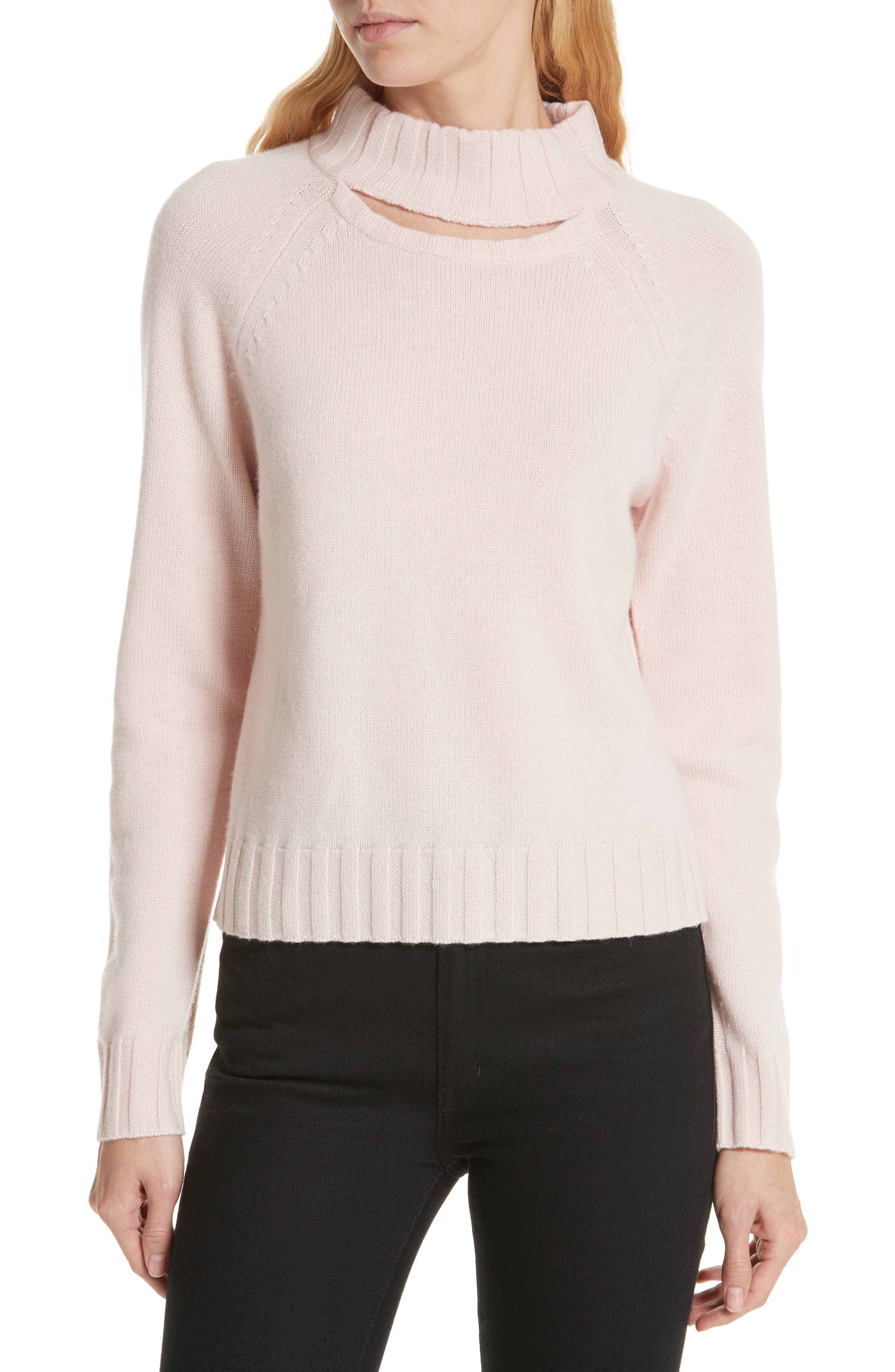 Equipment Cutout Detail Mock Neck Wool Cashmere Sweater, Pink