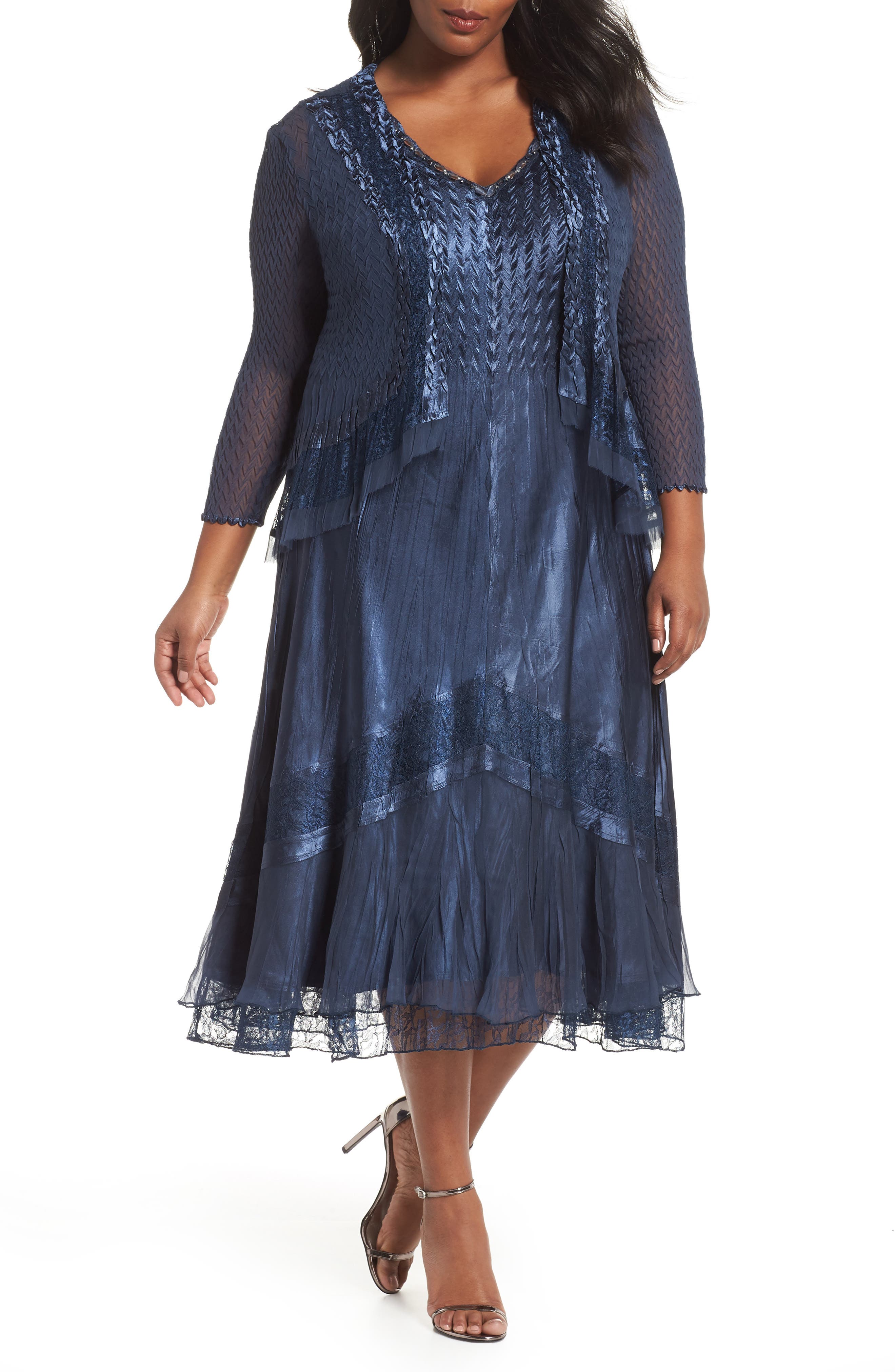 Plus Size Komarov V-Neck Midi Dress With Jacket, Blue