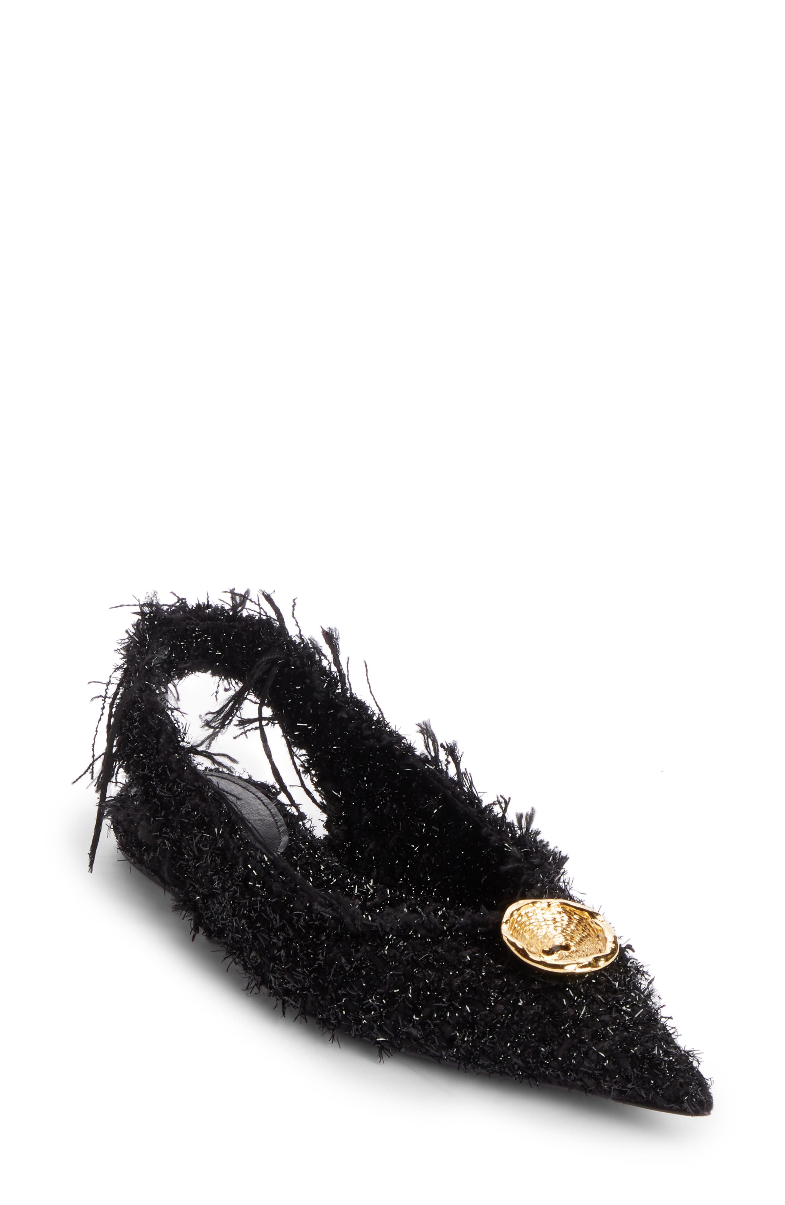 Balenciaga Tweed Pointy Toe Slingback Flat