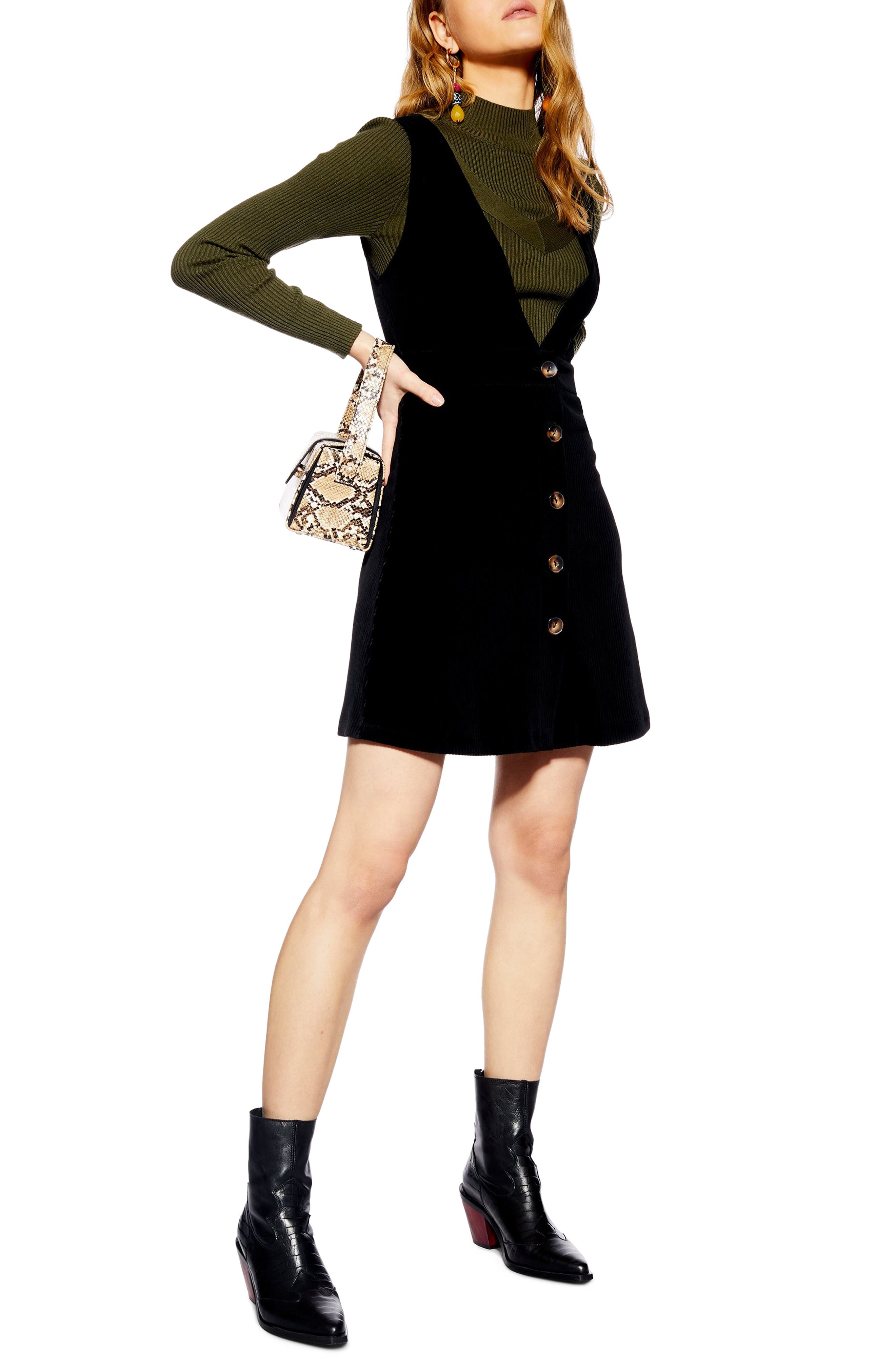 Topshop Corduroy Pinafore Dress, US (fits like 6-8) - Black