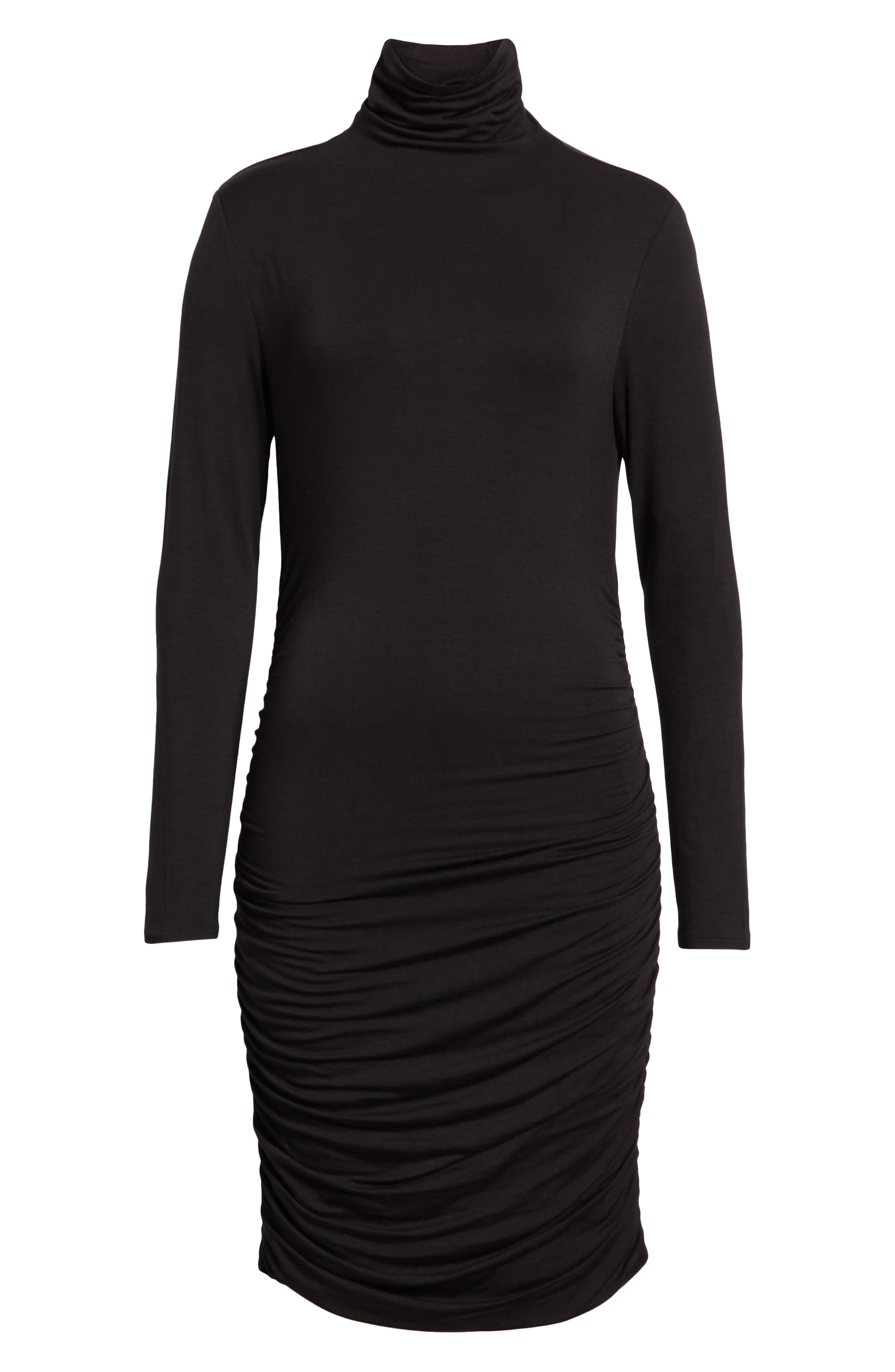 Halogen Side Ruched Turtleneck Dress, Black