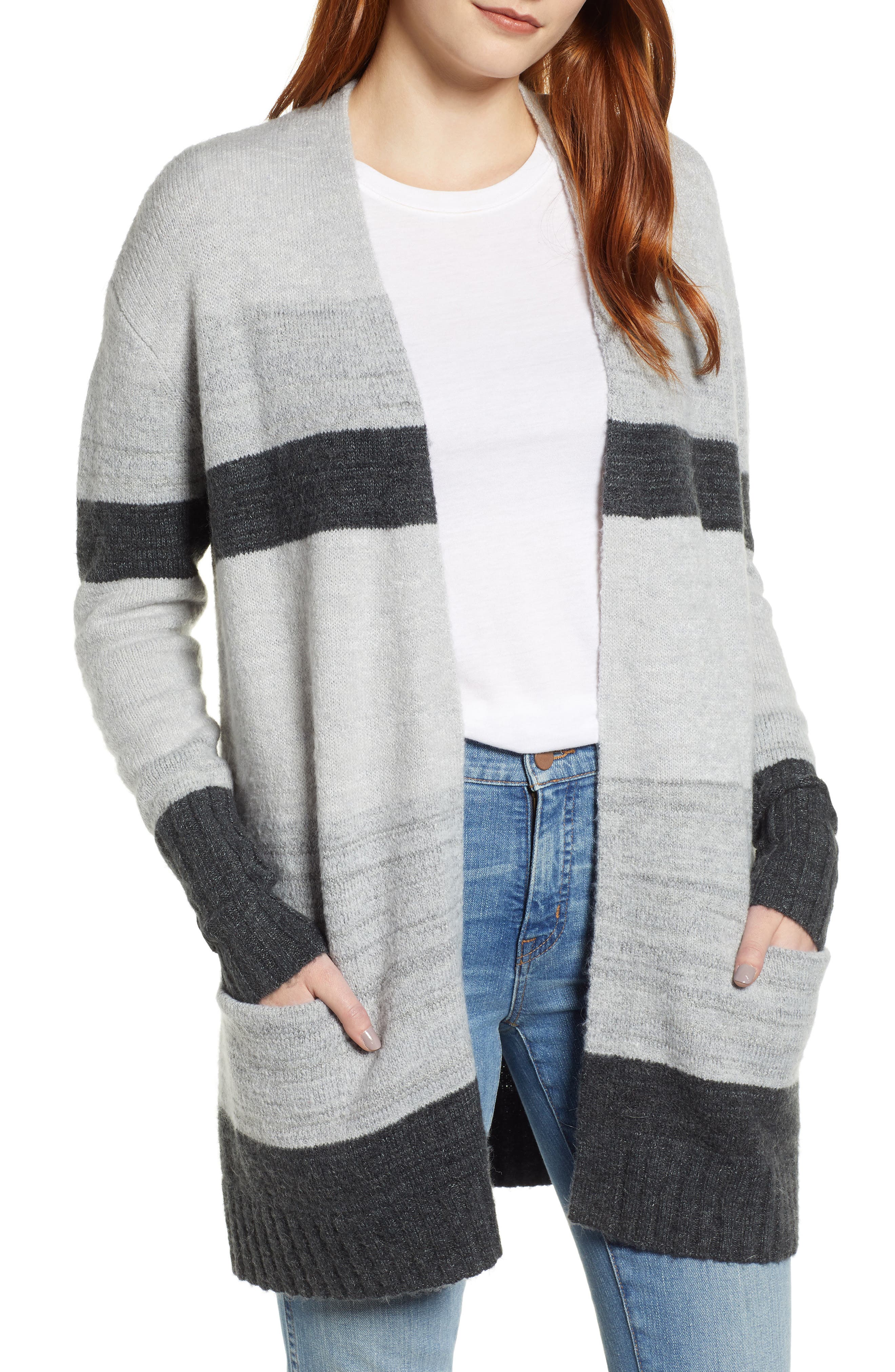 Caslon Open Front Pocket Cardigan, Grey