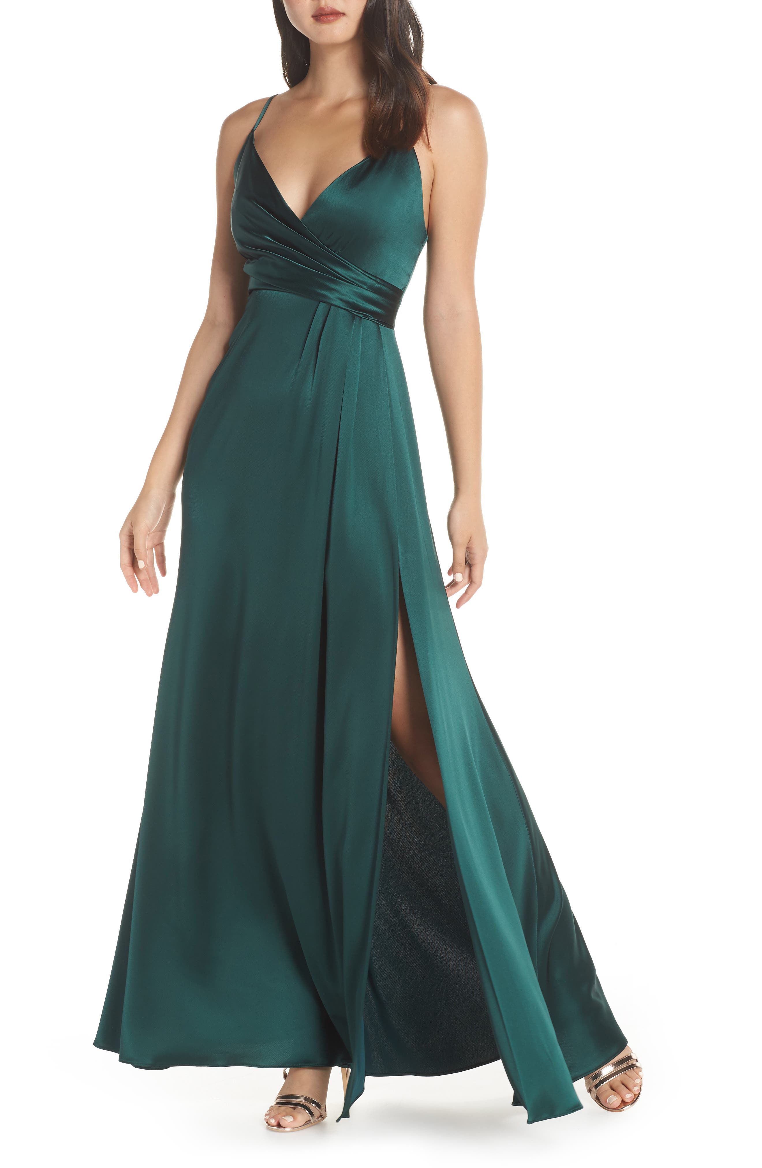 Jill Jill Stuart Faux Wrap Satin Gown, Green