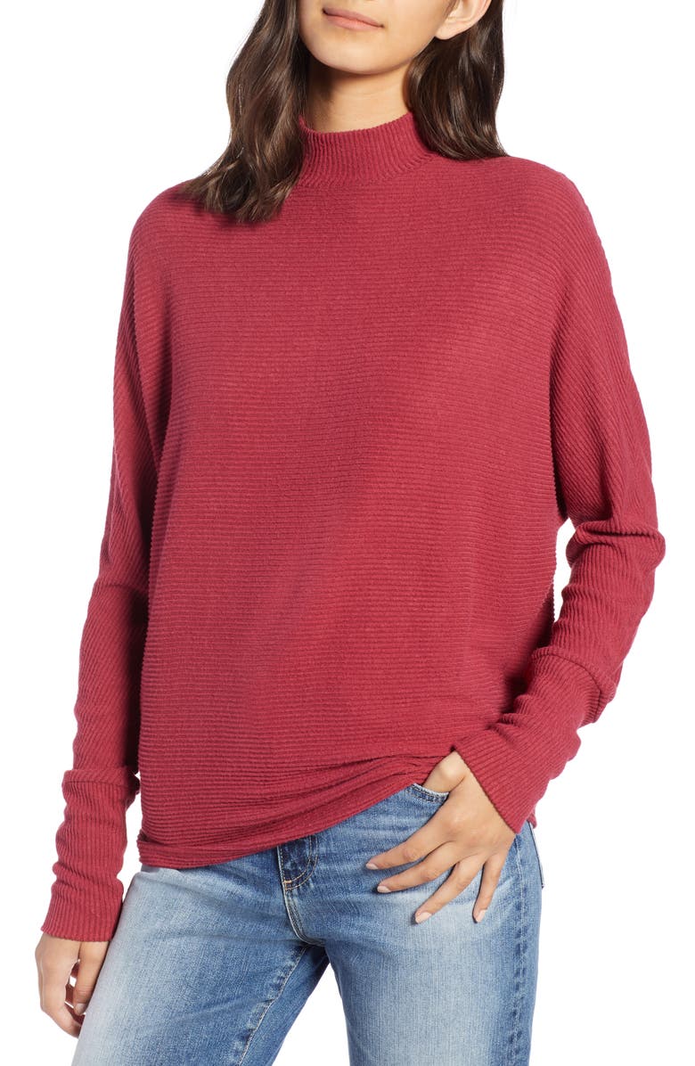 Dolman Sleeve Ribbed Top,
                        Main,
                        color, RED TIBETAN