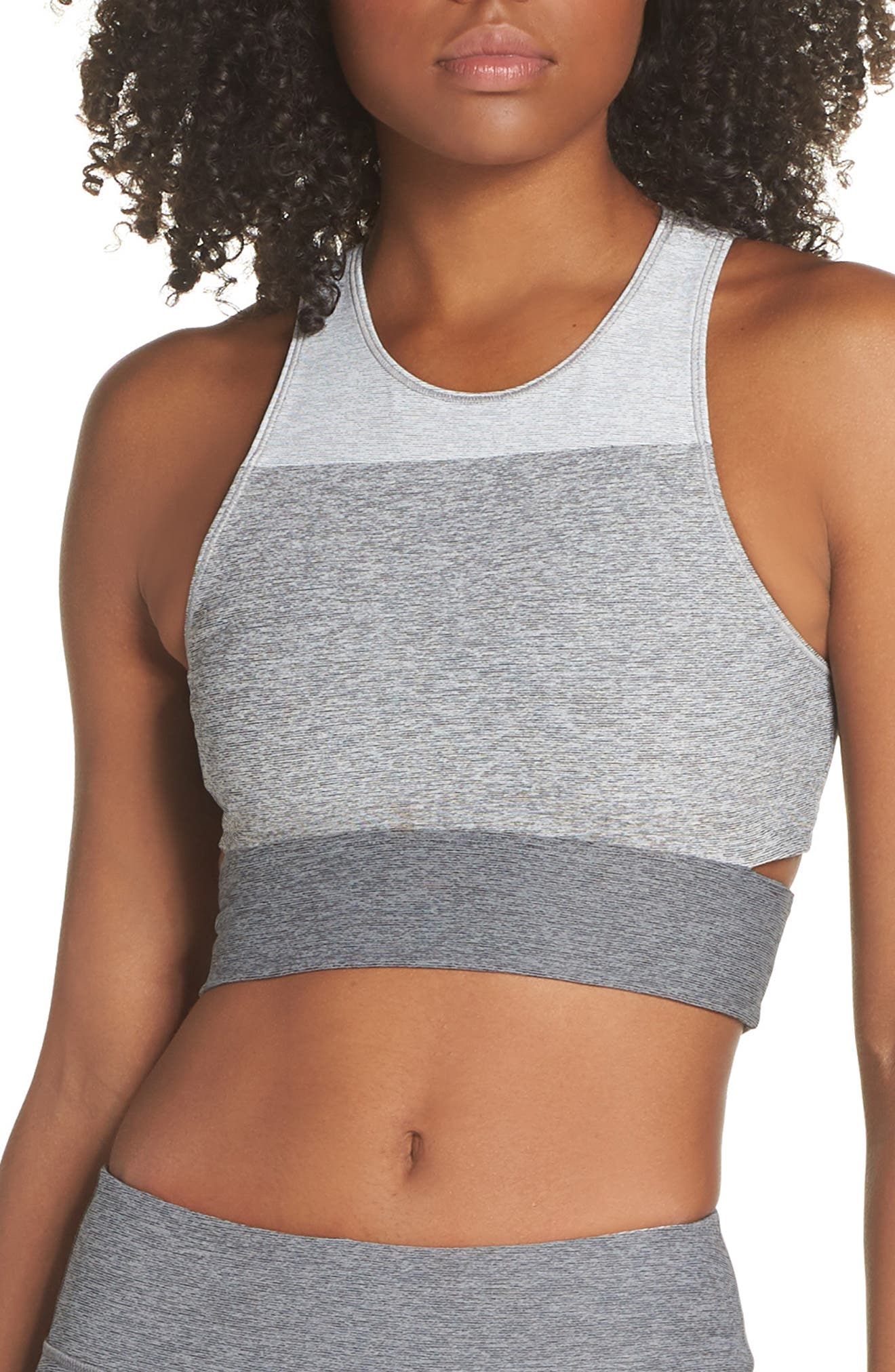 Outdoor Voices Tri-Tone Slashback Crop Top, Grey