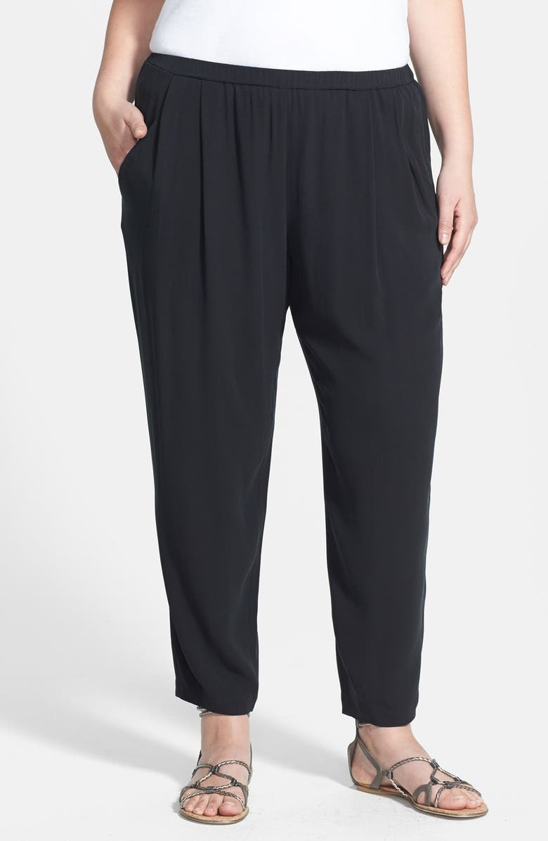 Eileen Fisher Pleated Silk Crop Pants (Plus Size) | Nordstrom