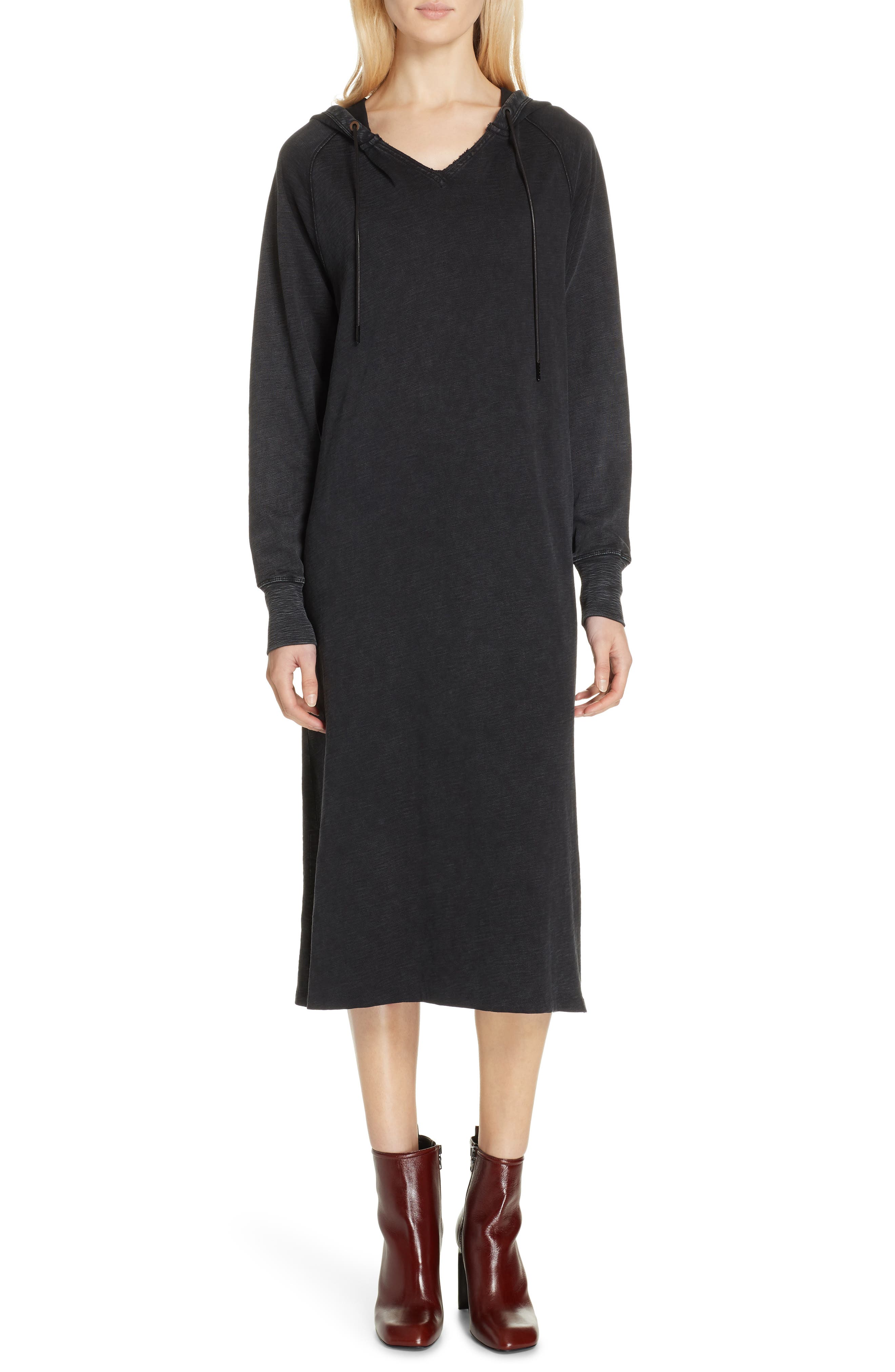 Rag & Bone Acid Wash Hooded Midi Dress, Black