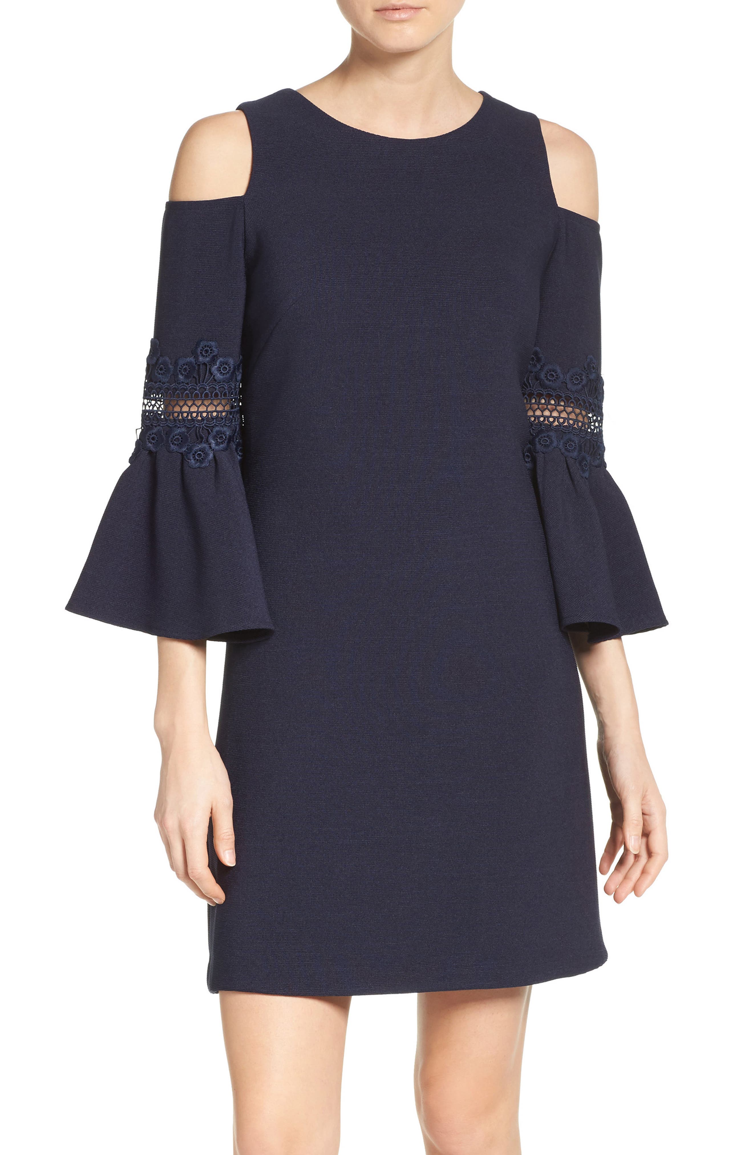 Eliza J Lace Applique Crepe Cold Shoulder Dress
