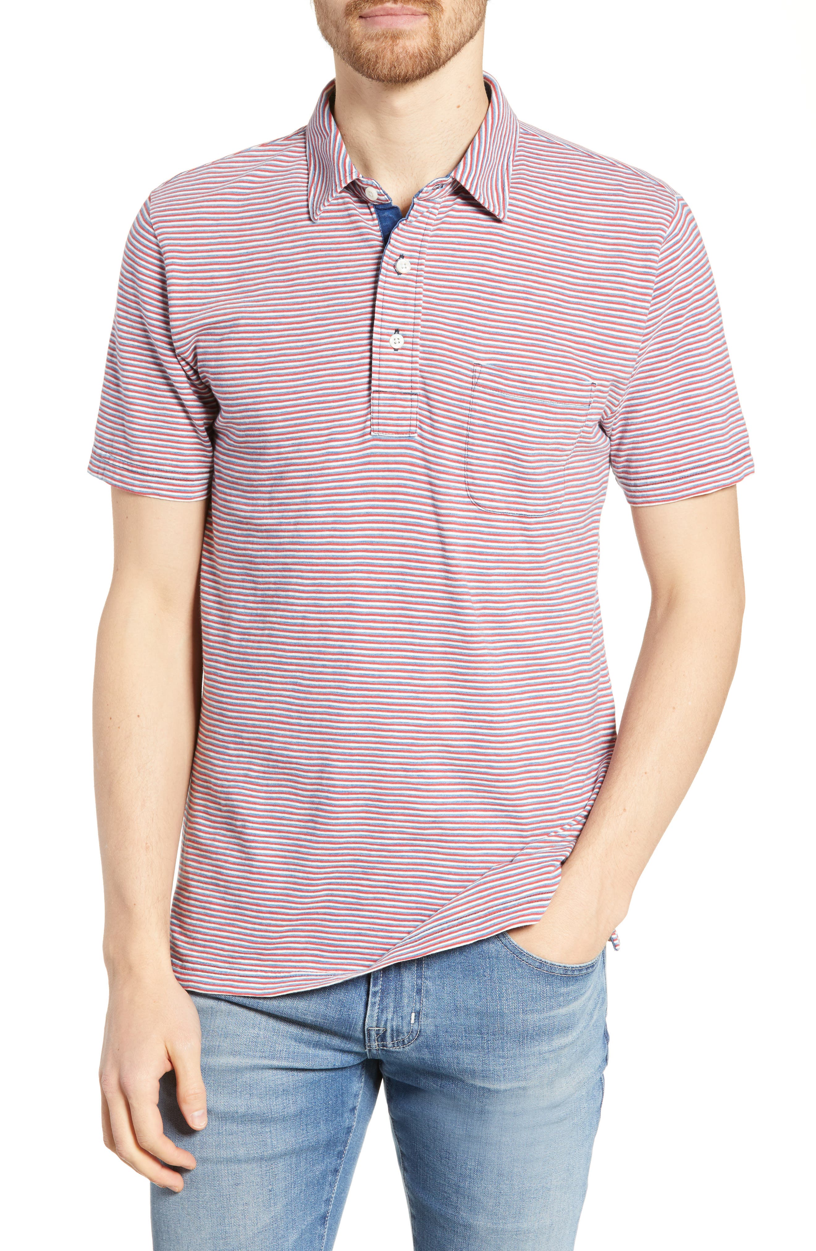 Faherty Stripe Polo, Red
