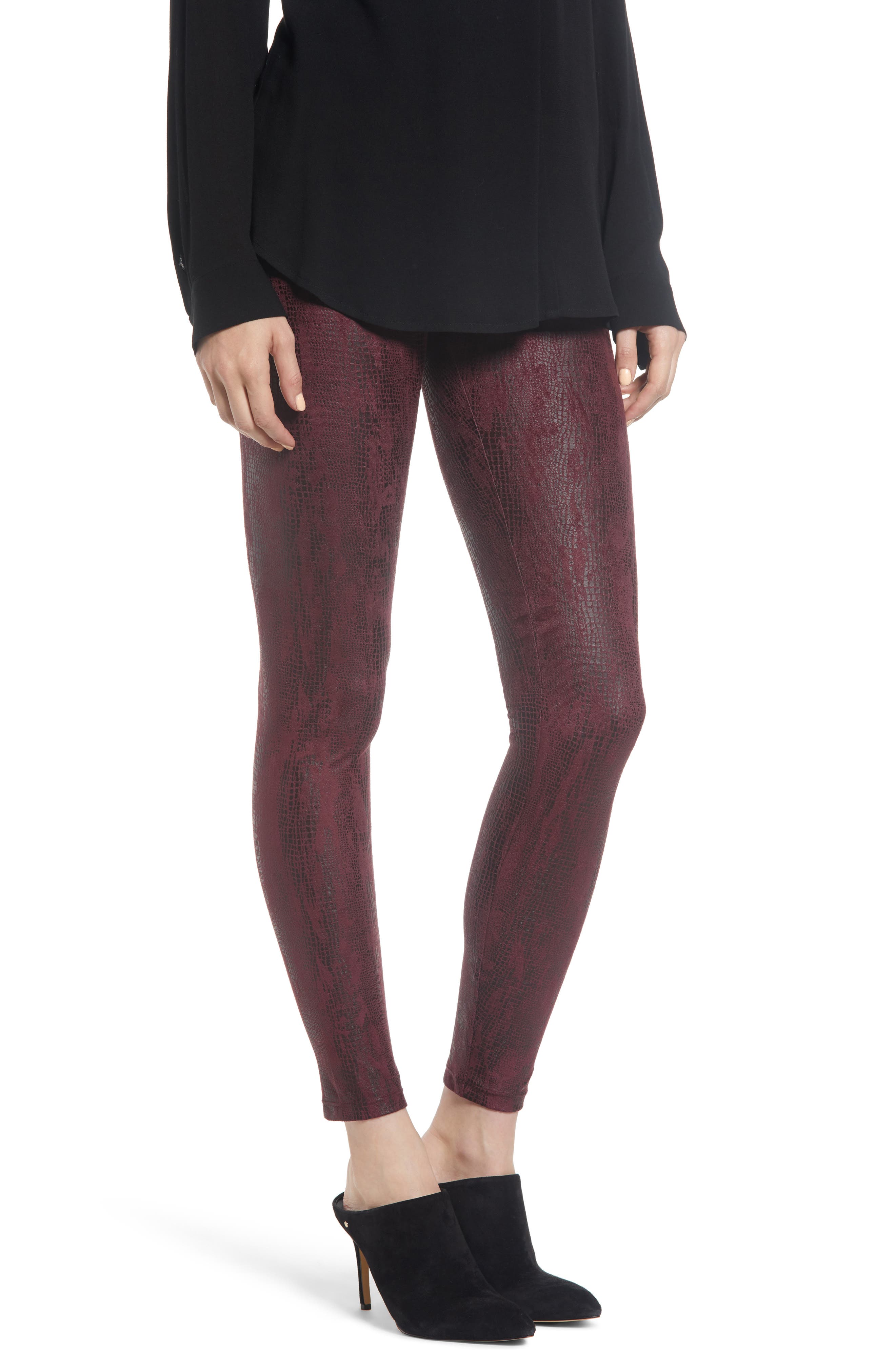 Yummie High Waist Faux Suede Leggings, Burgundy