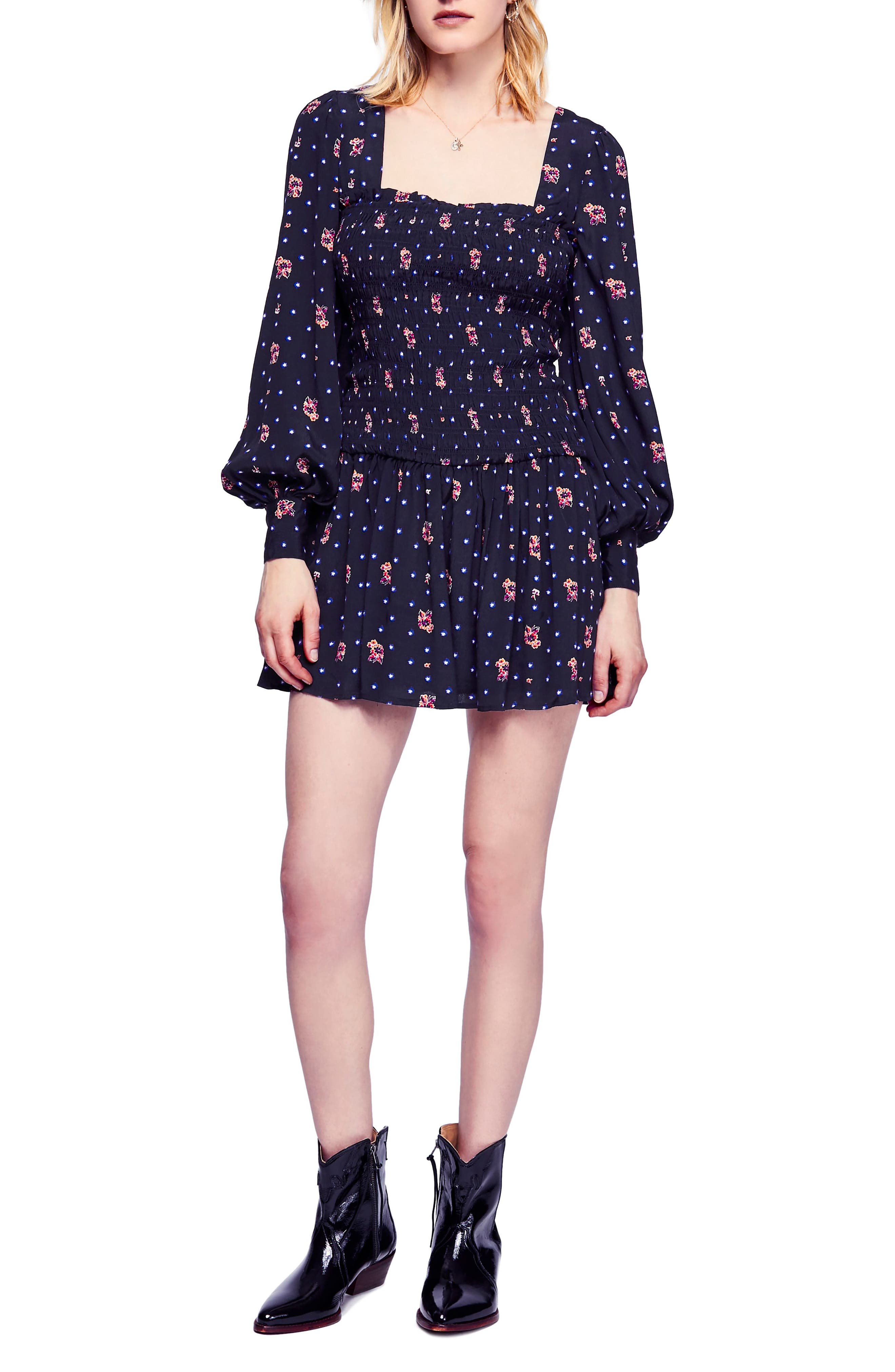 Free People Two Faces Print Minidress, Black