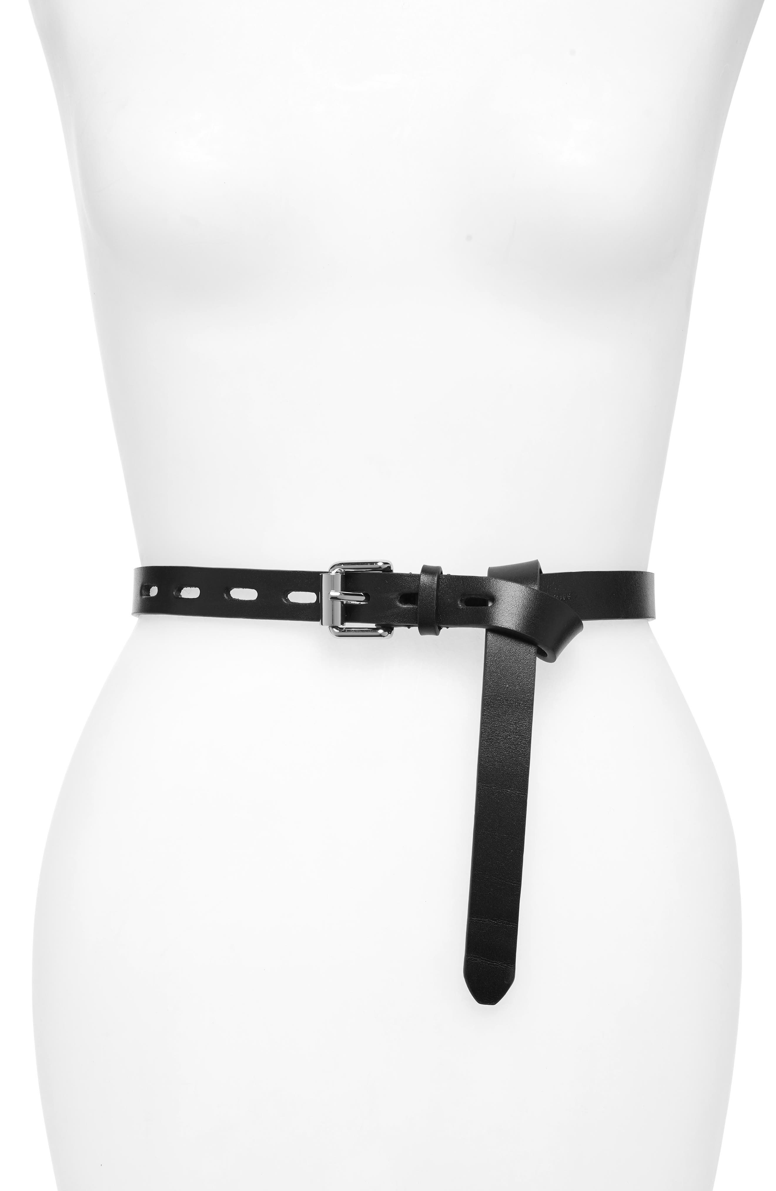 Rebecca Minkoff Tail Leather Belt, Black/ Polished Nickel