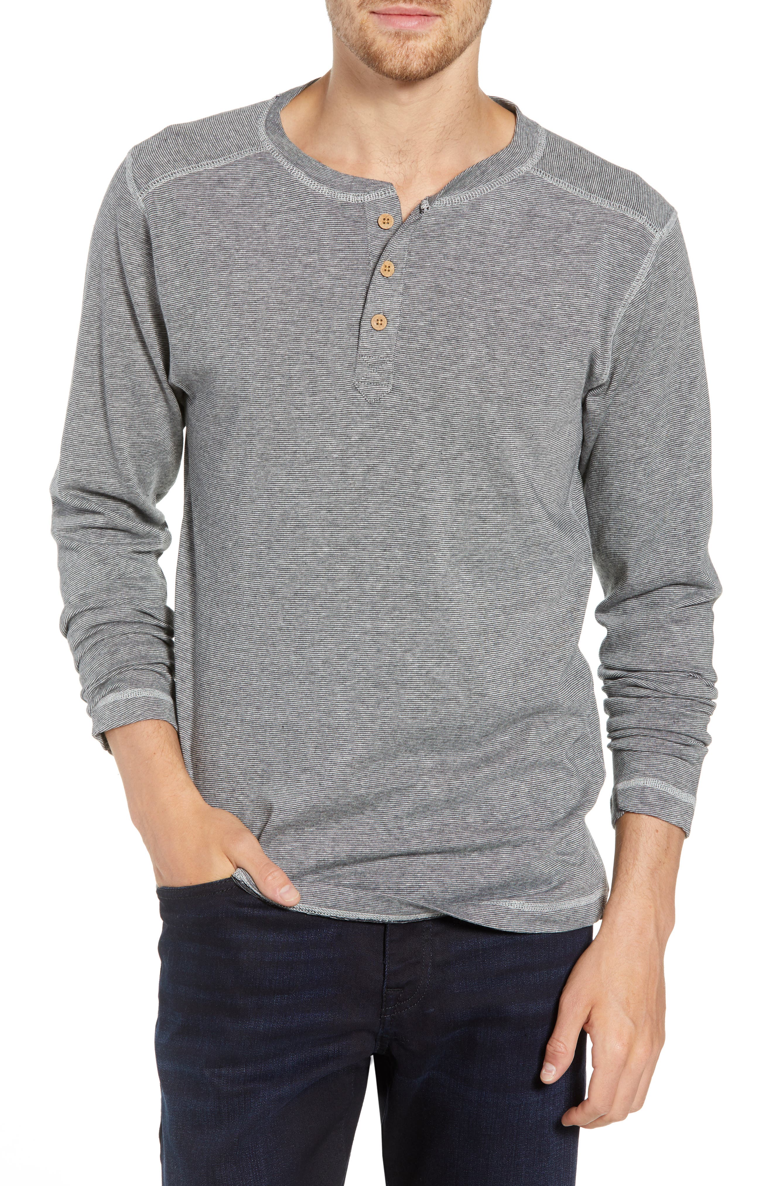 Vintage 1946 Microstripe Long Sleeve Henley, Black
