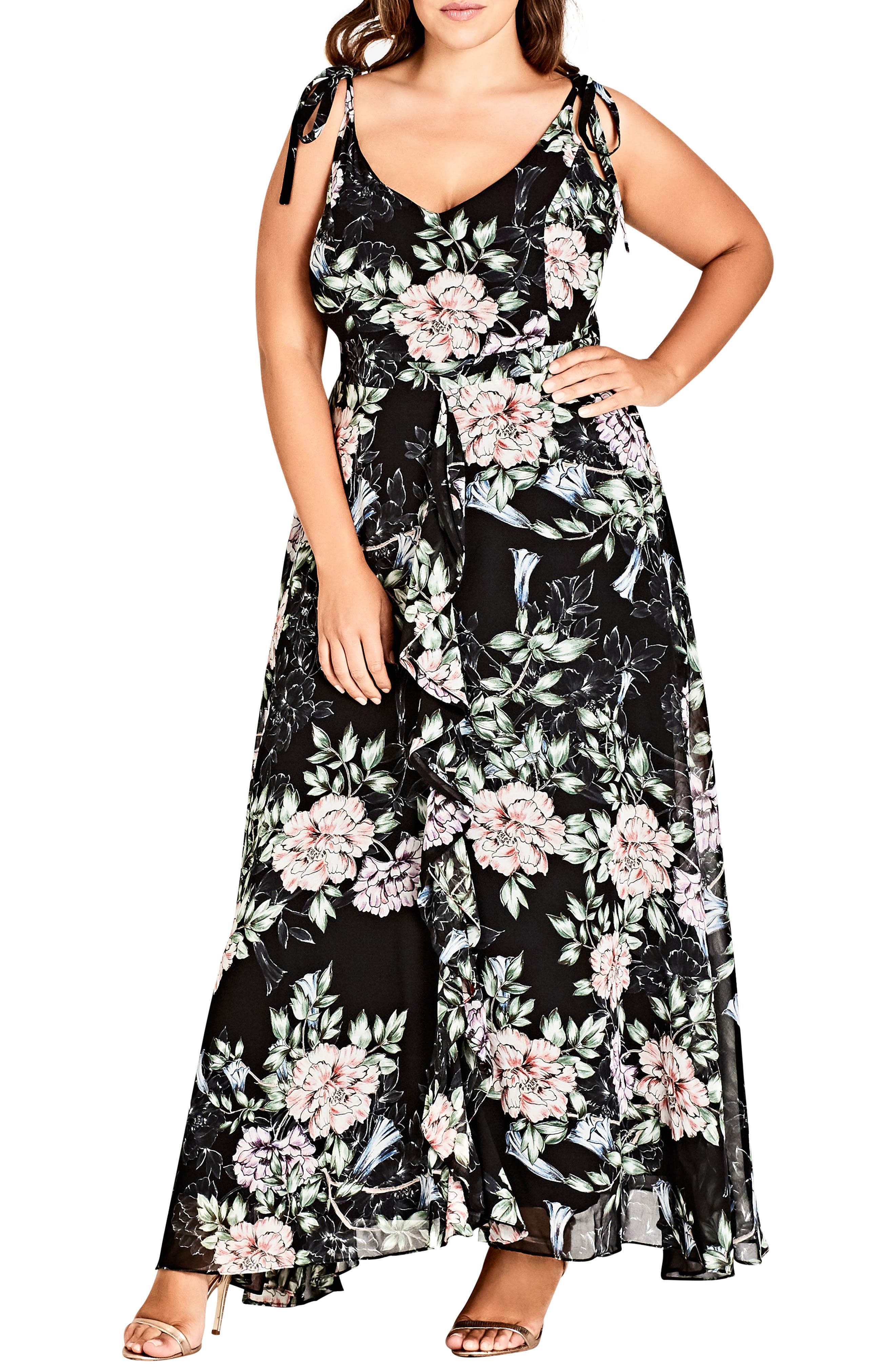 Plus Size City Chic Blossoms Sleeveless Maxi Dress