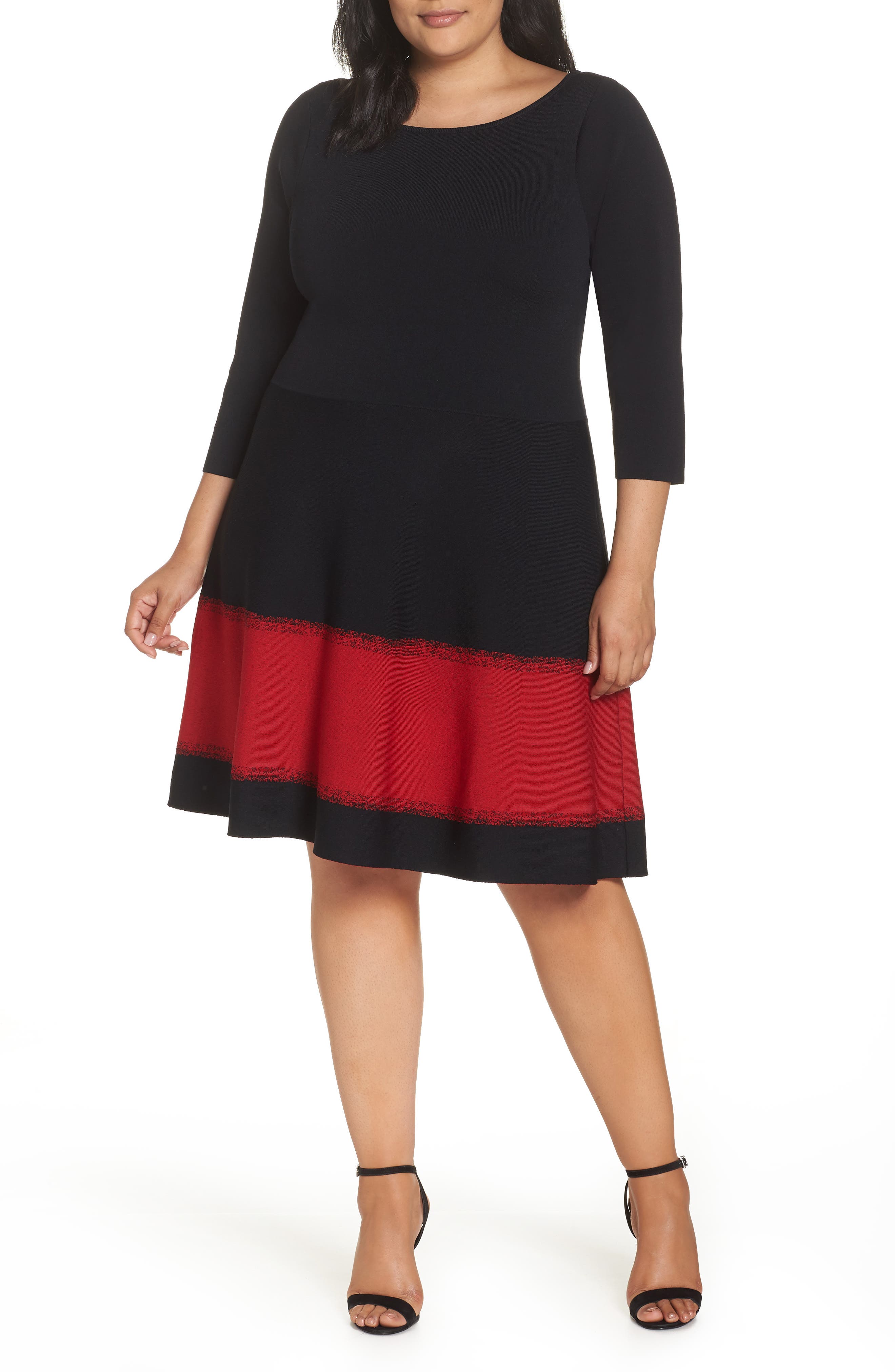 Plus Size Eliza J Contrast Stripe Fit & Flare Dress