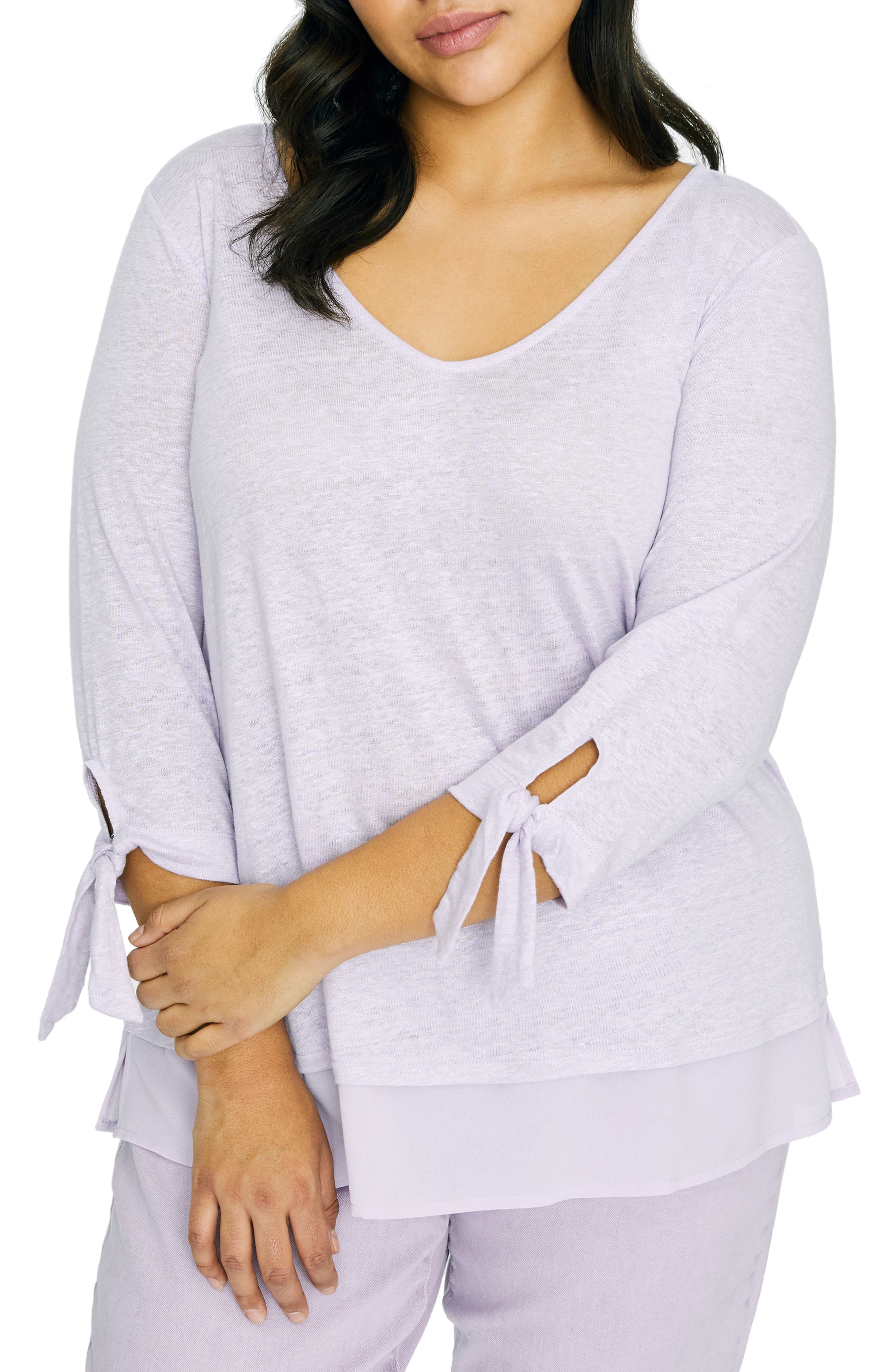 Plus Size Sanctuary Sylvie Tiered Hem Linen Tee, Purple