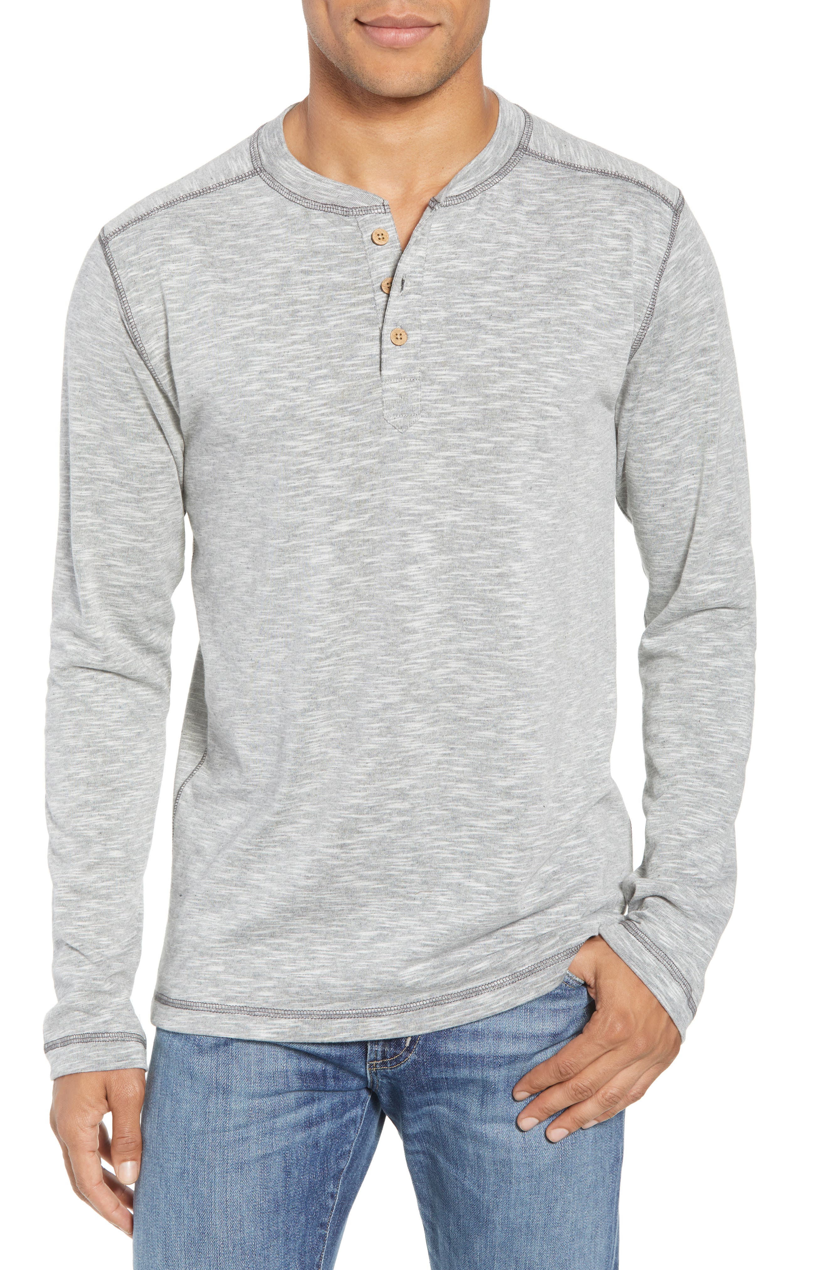 Vintage 1946 Space Dyed Long Sleeve Henley, Grey