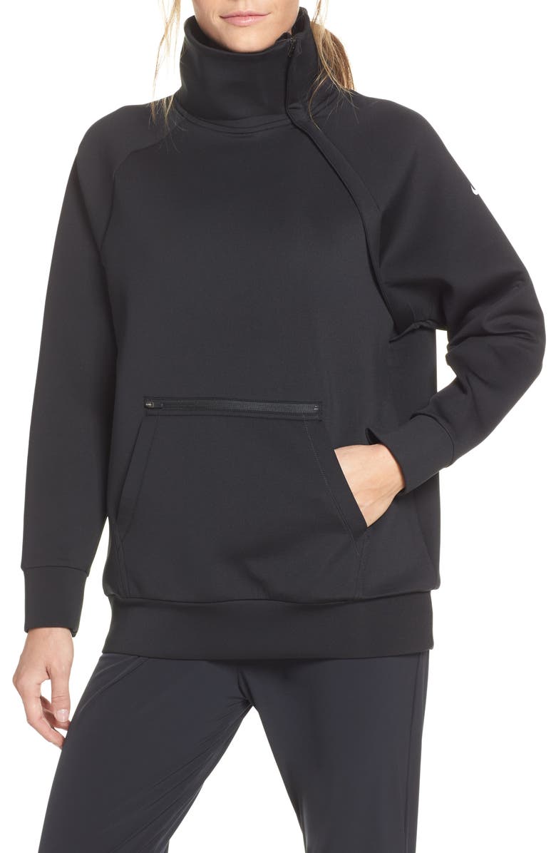 NIKE Mock Neck Zip Pullover, Main, color, BLACK/ WHITE
