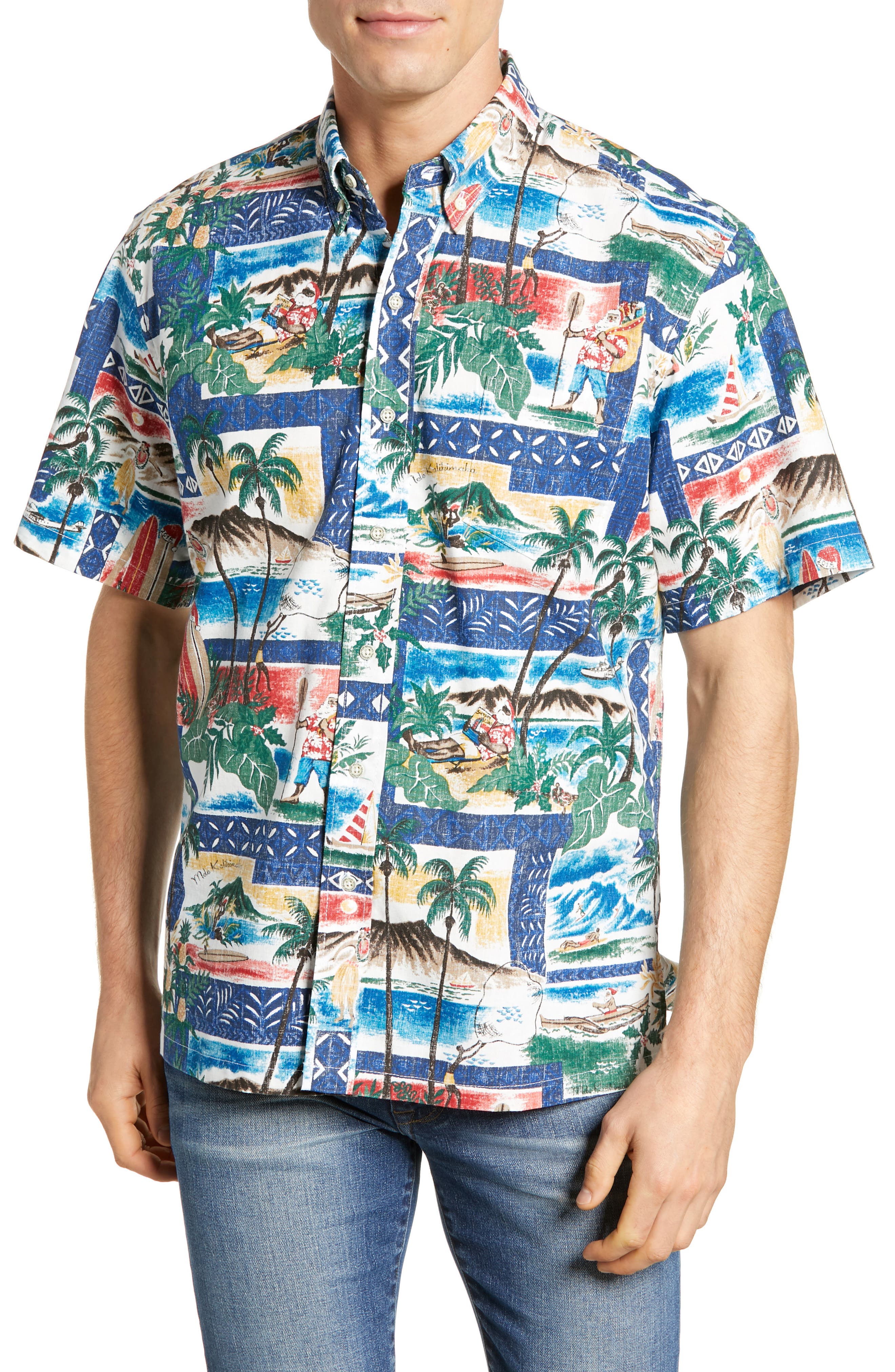 Reyn Spooner Hawaiian Christmas 2018 Classic Fit Sport Shirt, Blue