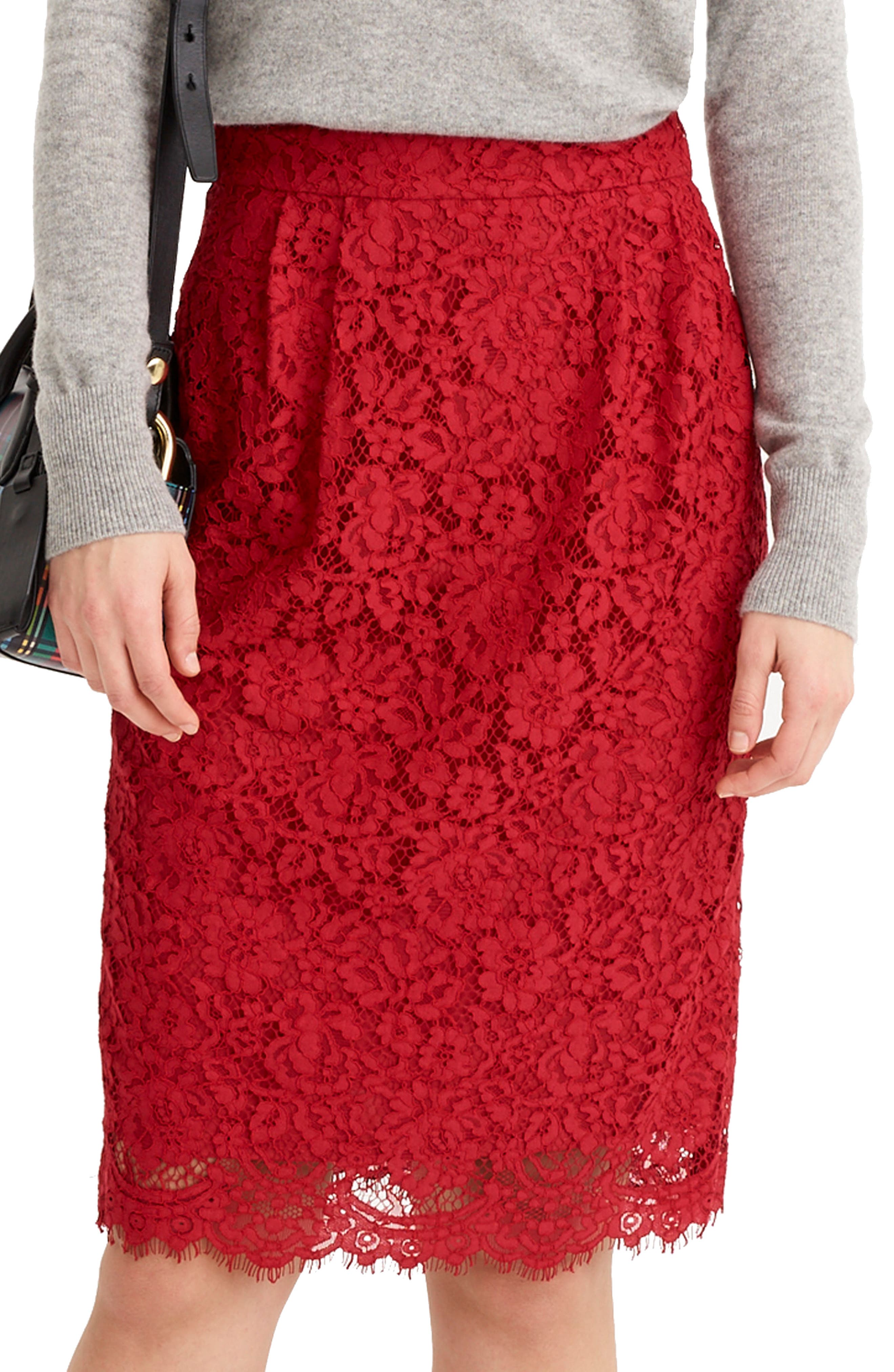 J.crew Lace Pintuck Pencil Skirt, Red