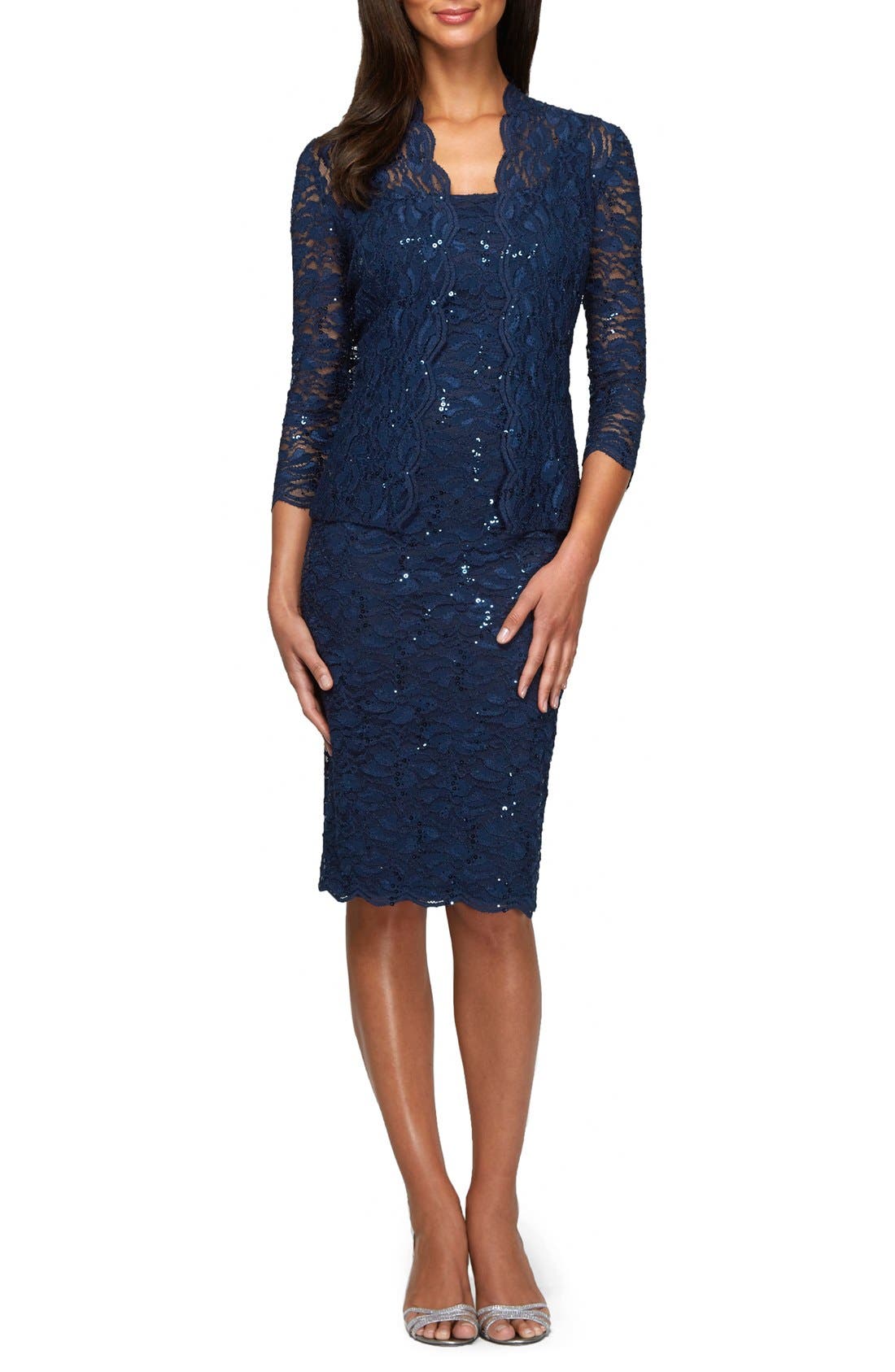 Petite Alex Evenings Lace Dress & Jacket, Blue
