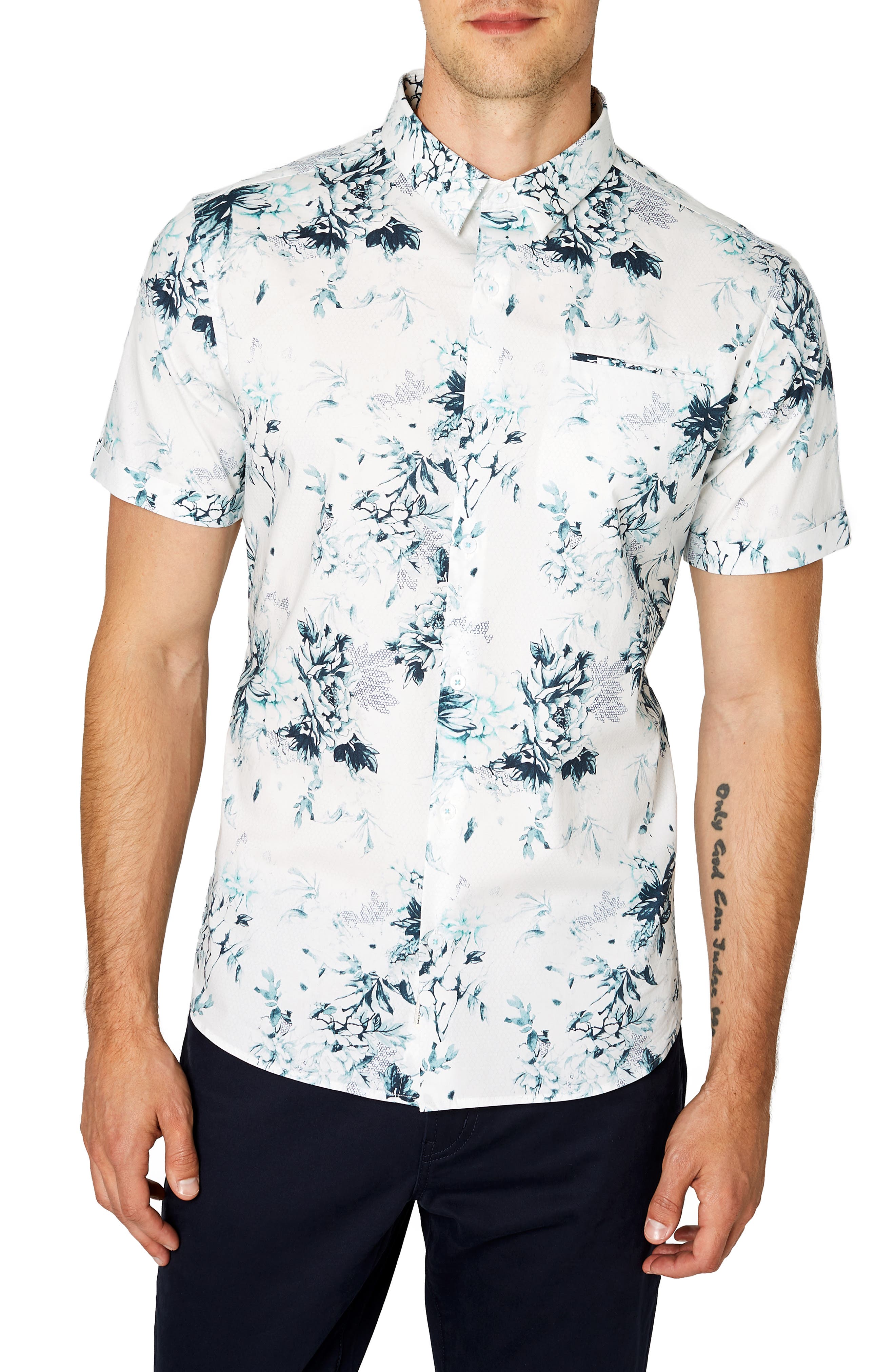 7 Diamonds Aura Floral Sport Shirt, Green