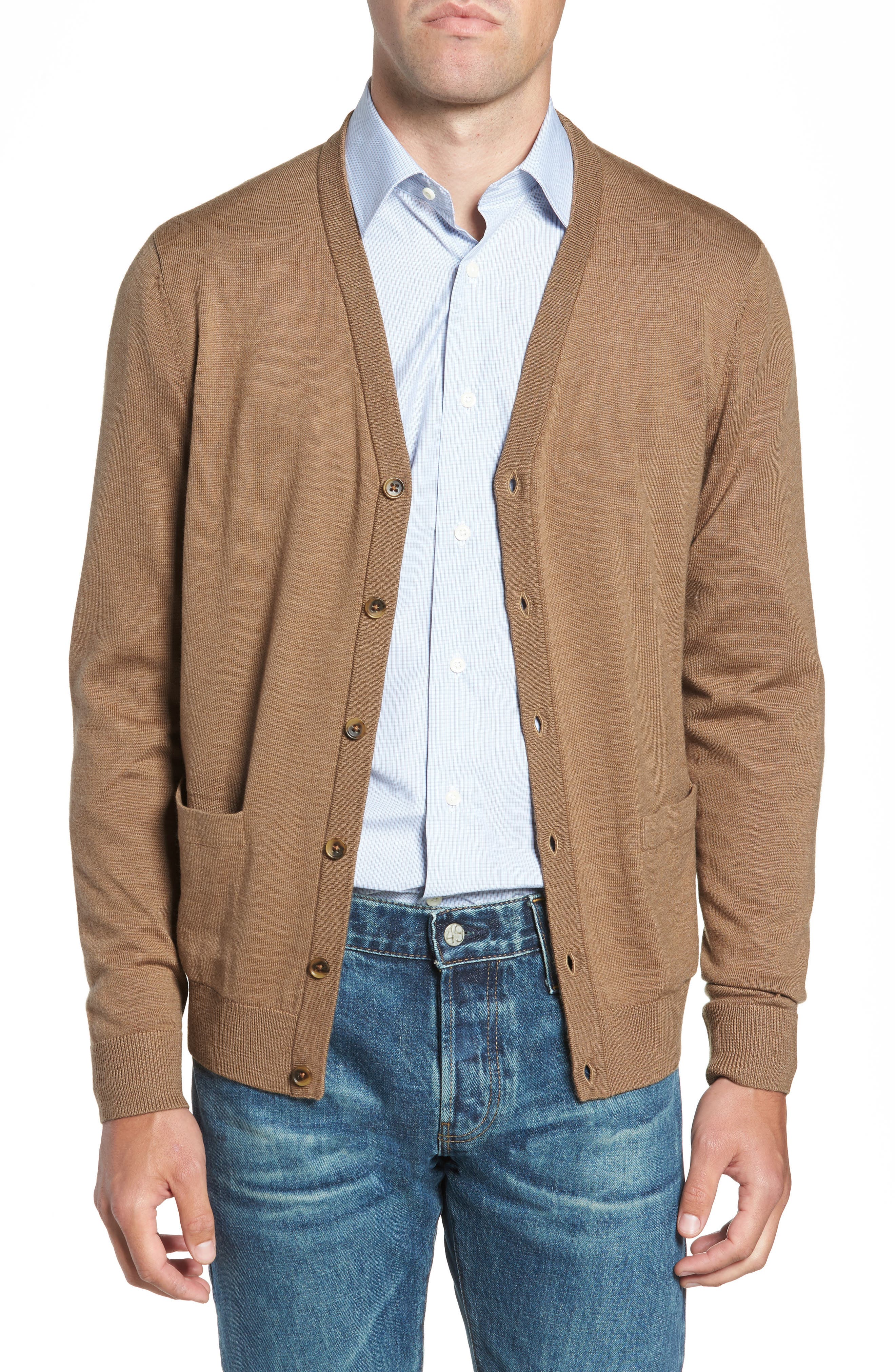 Nordstrom Shop Merino V-Neck Cardigan, Brown