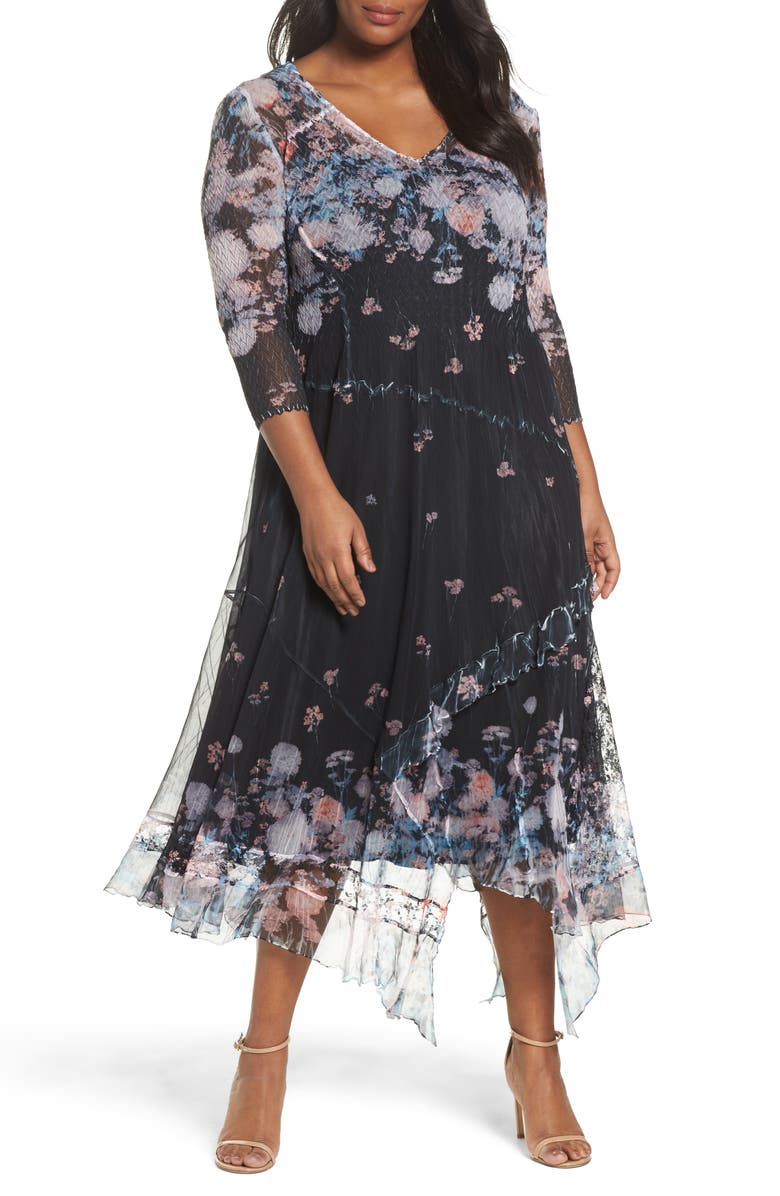 Komarov Floral Print Handkerchief Hem Maxi Dress (Plus Size) | Nordstrom
