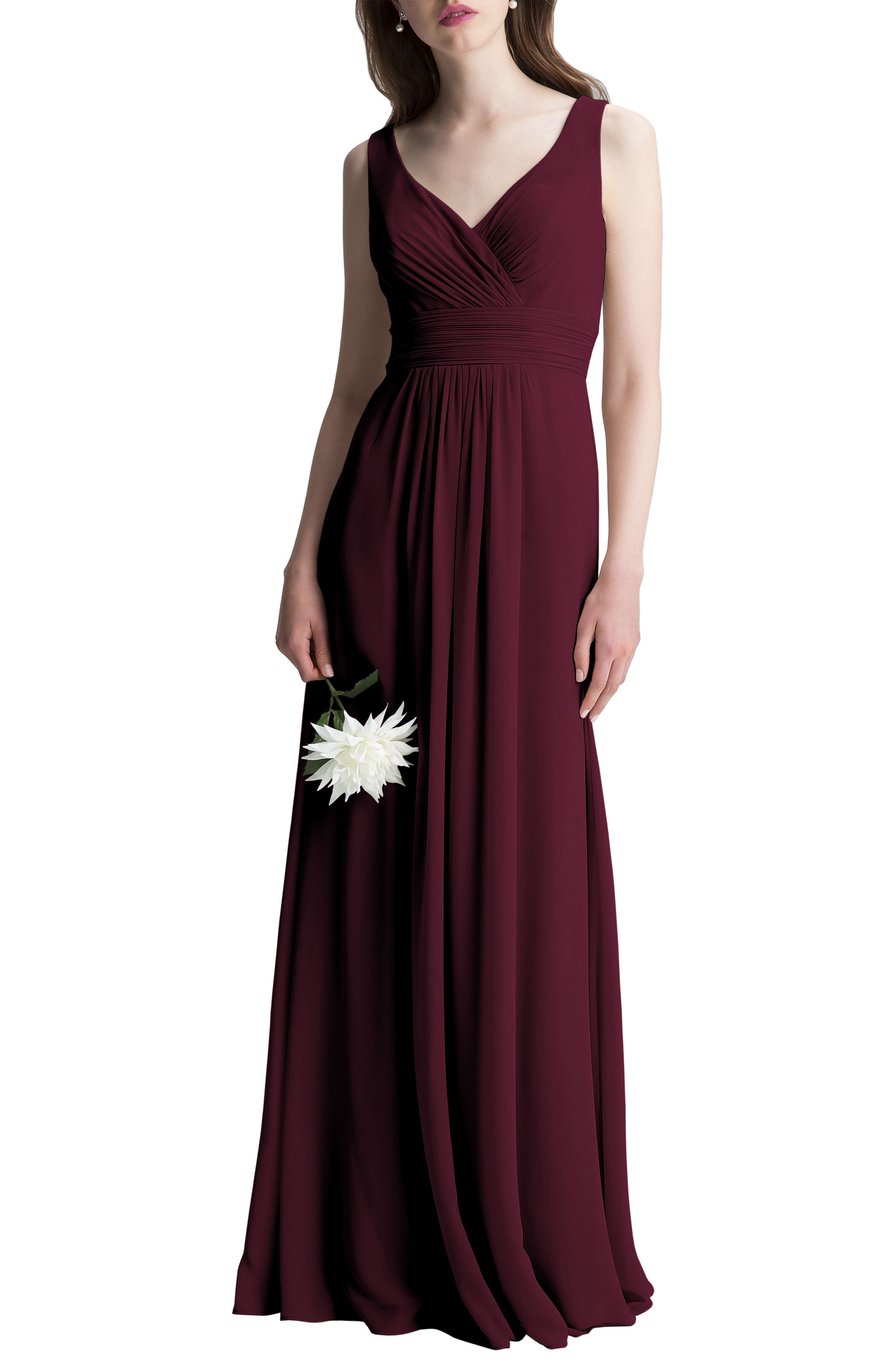 #levkoff V-Neck Chiffon A-Line Gown, Red
