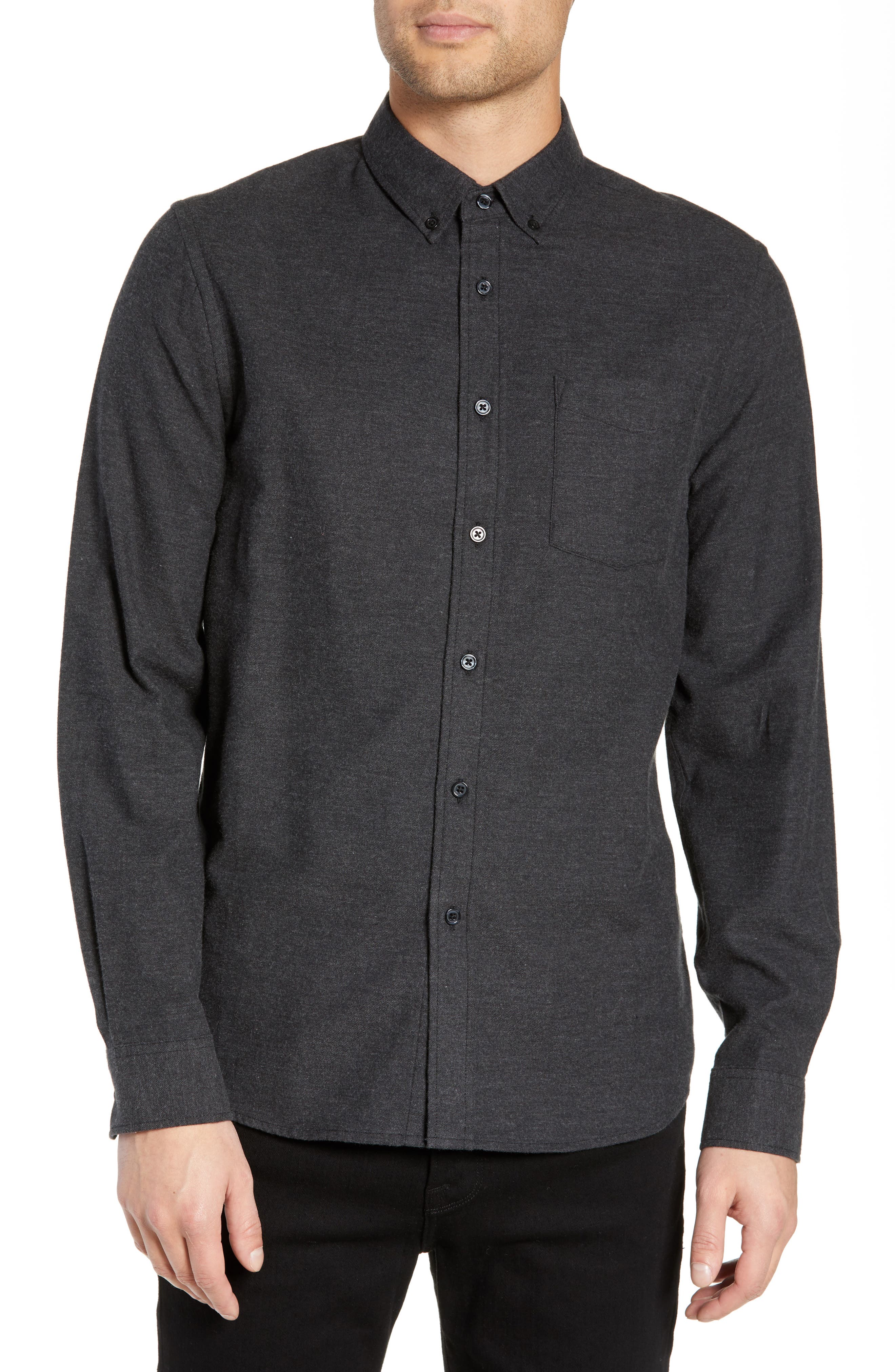 Saturdays Nyc Crosby Solid Flannel Shirt, Black