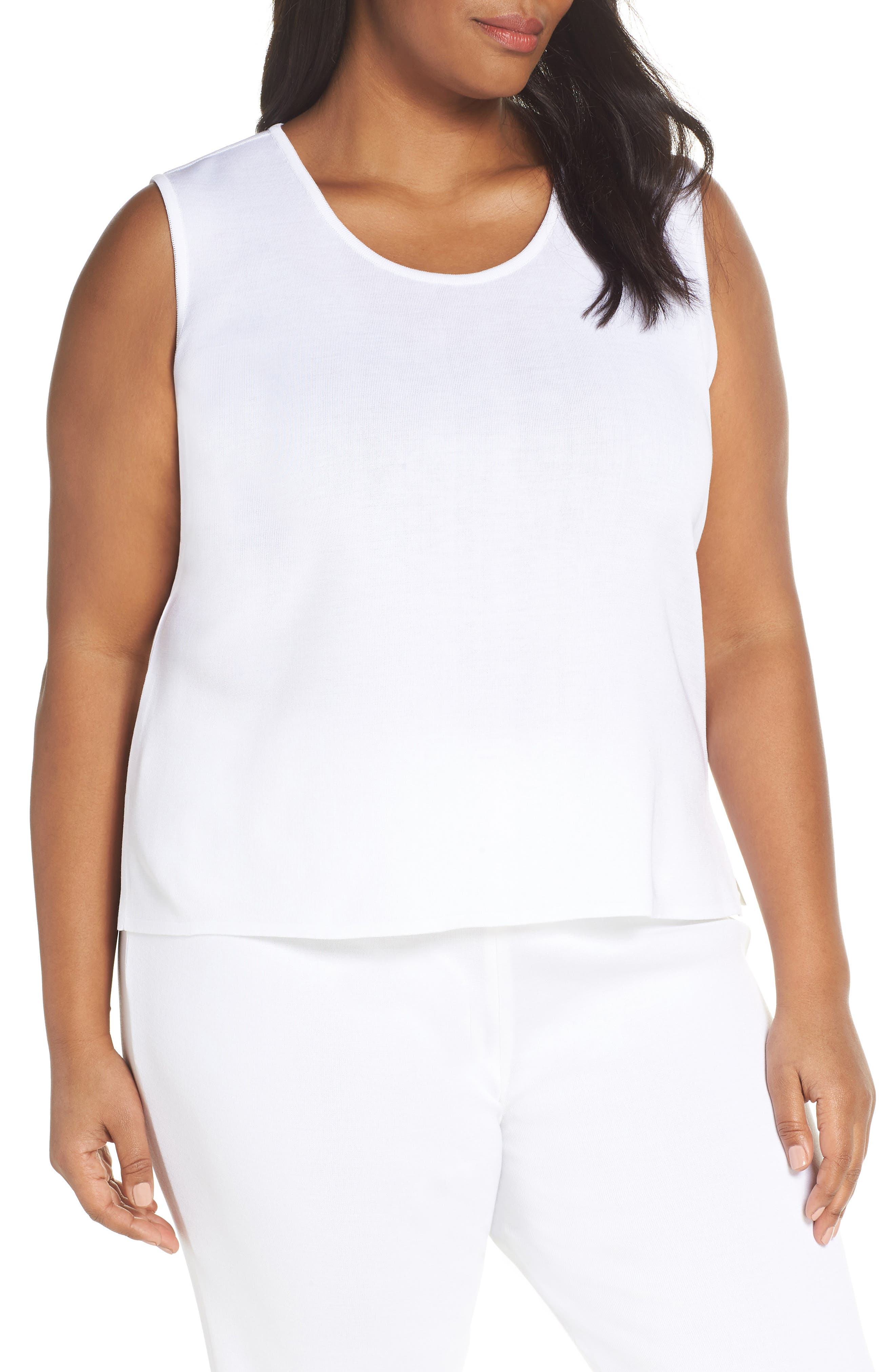 Plus Size Ming Wang Knit Tank, White