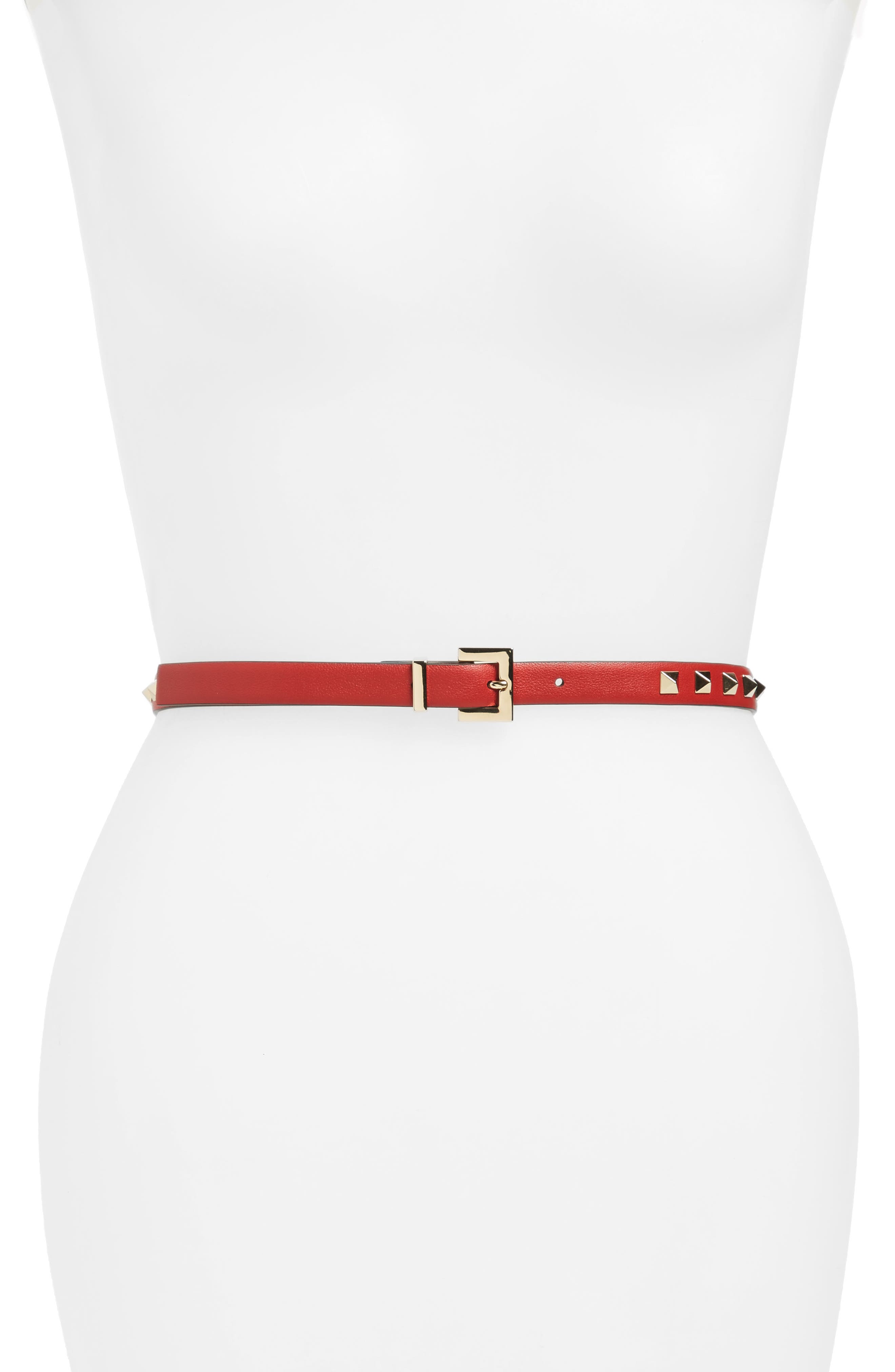 Valentino Garavani Rockstud Calfskin Leather Belt, Red