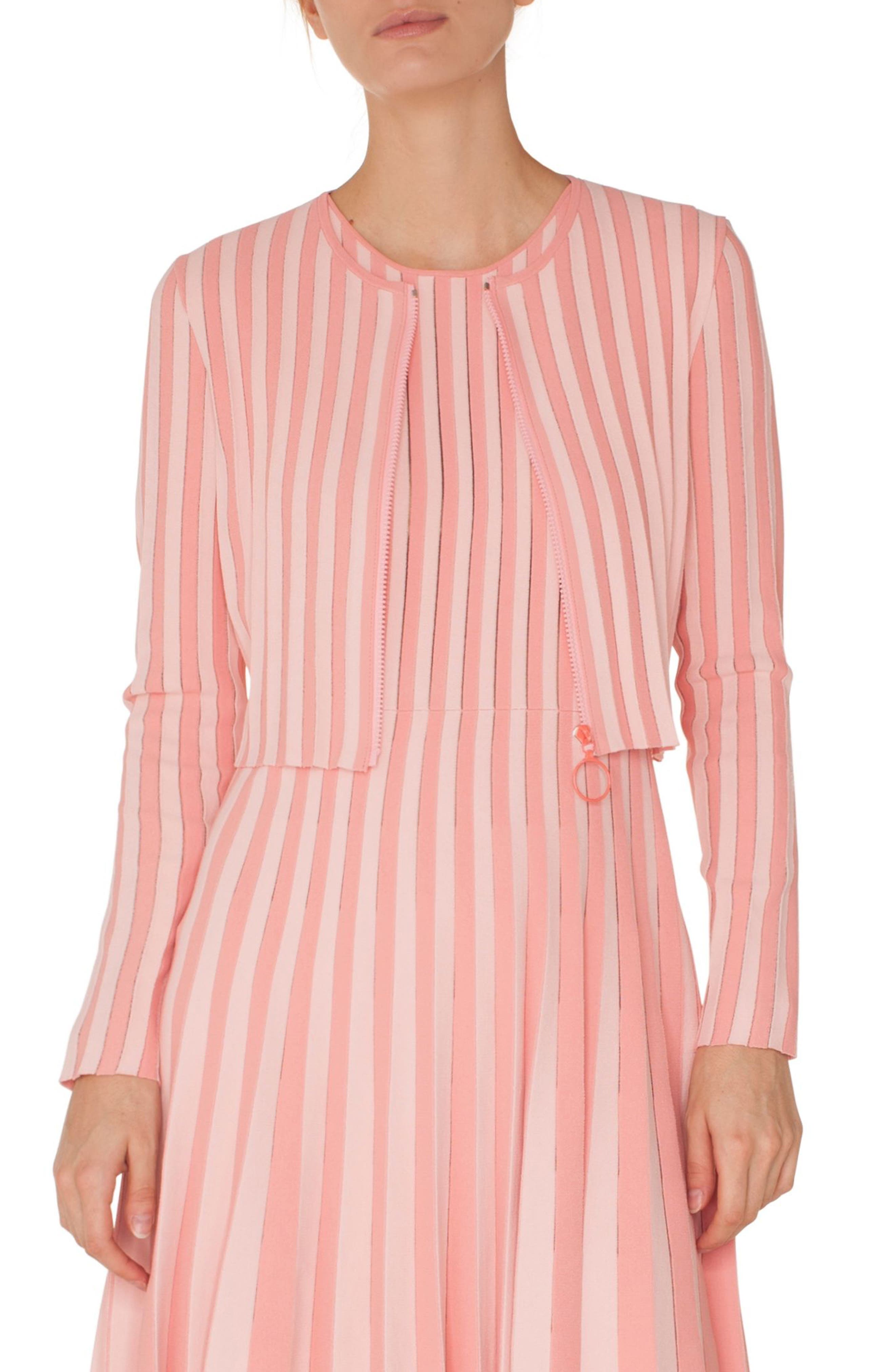 Akris Punto Stripe Cardigan Bolero, Pink