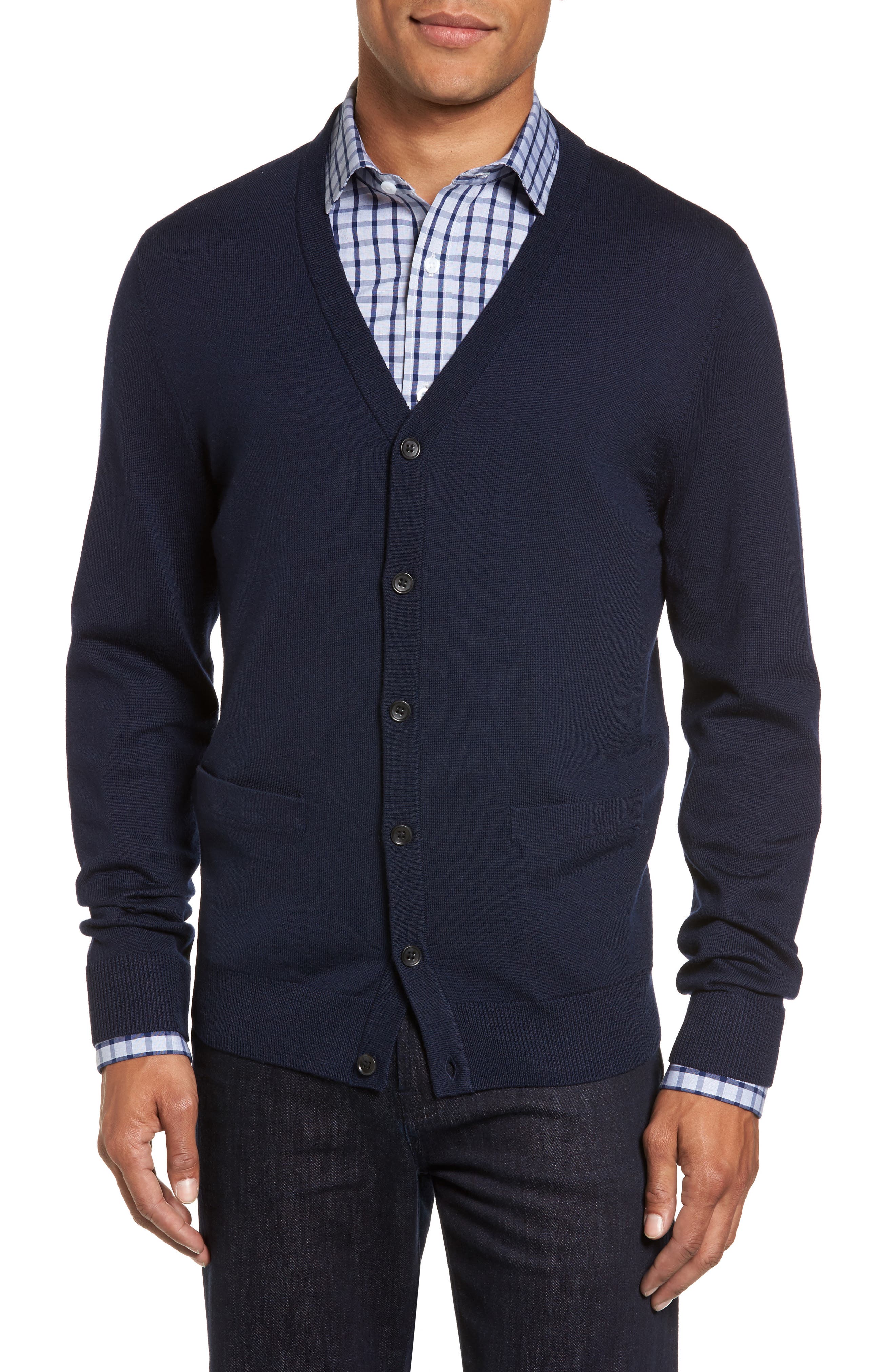 Nordstrom Shop Merino V-Neck Cardigan, Blue