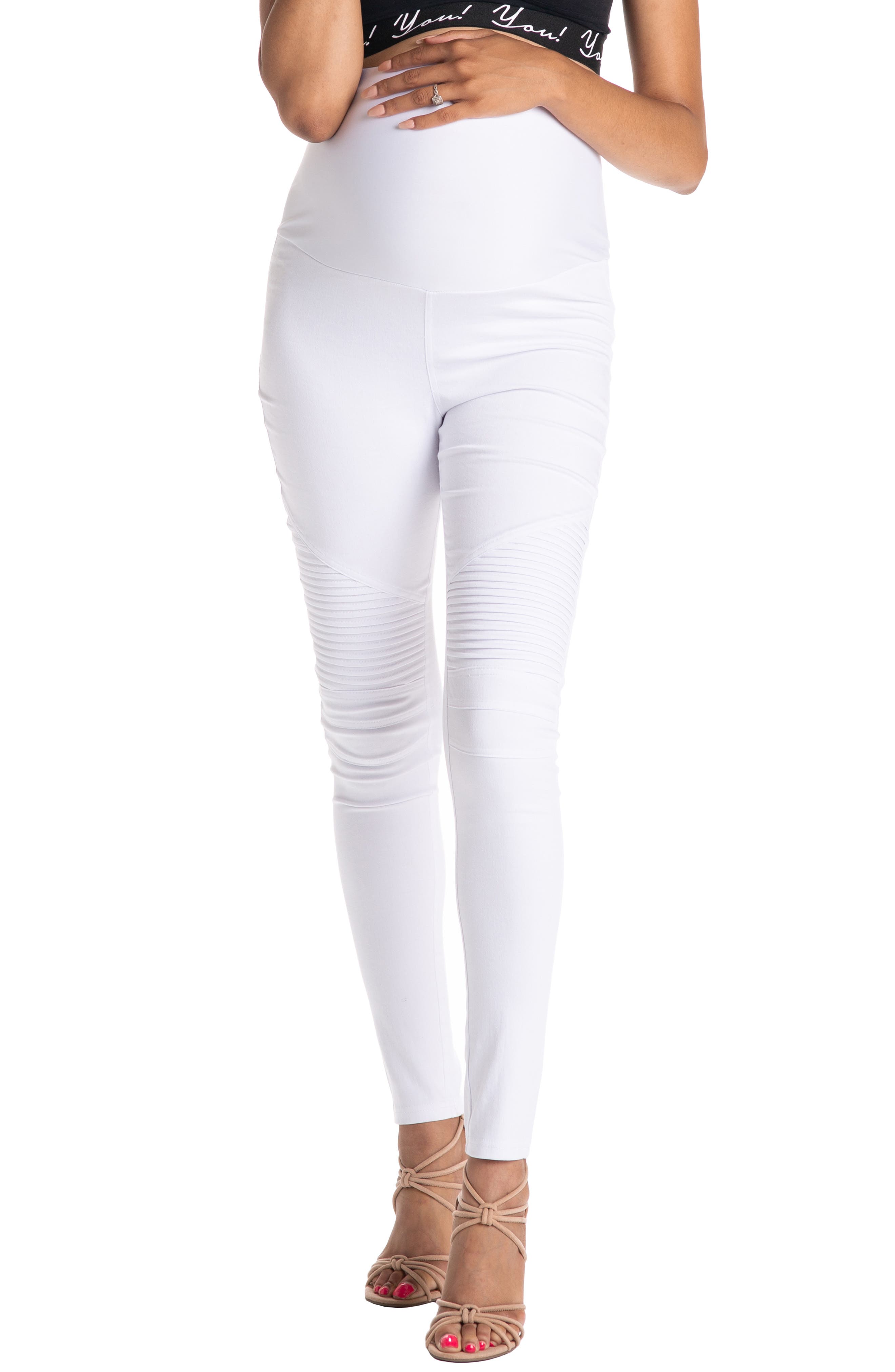 Preggo Leggings Moto Maternity Leggings, White