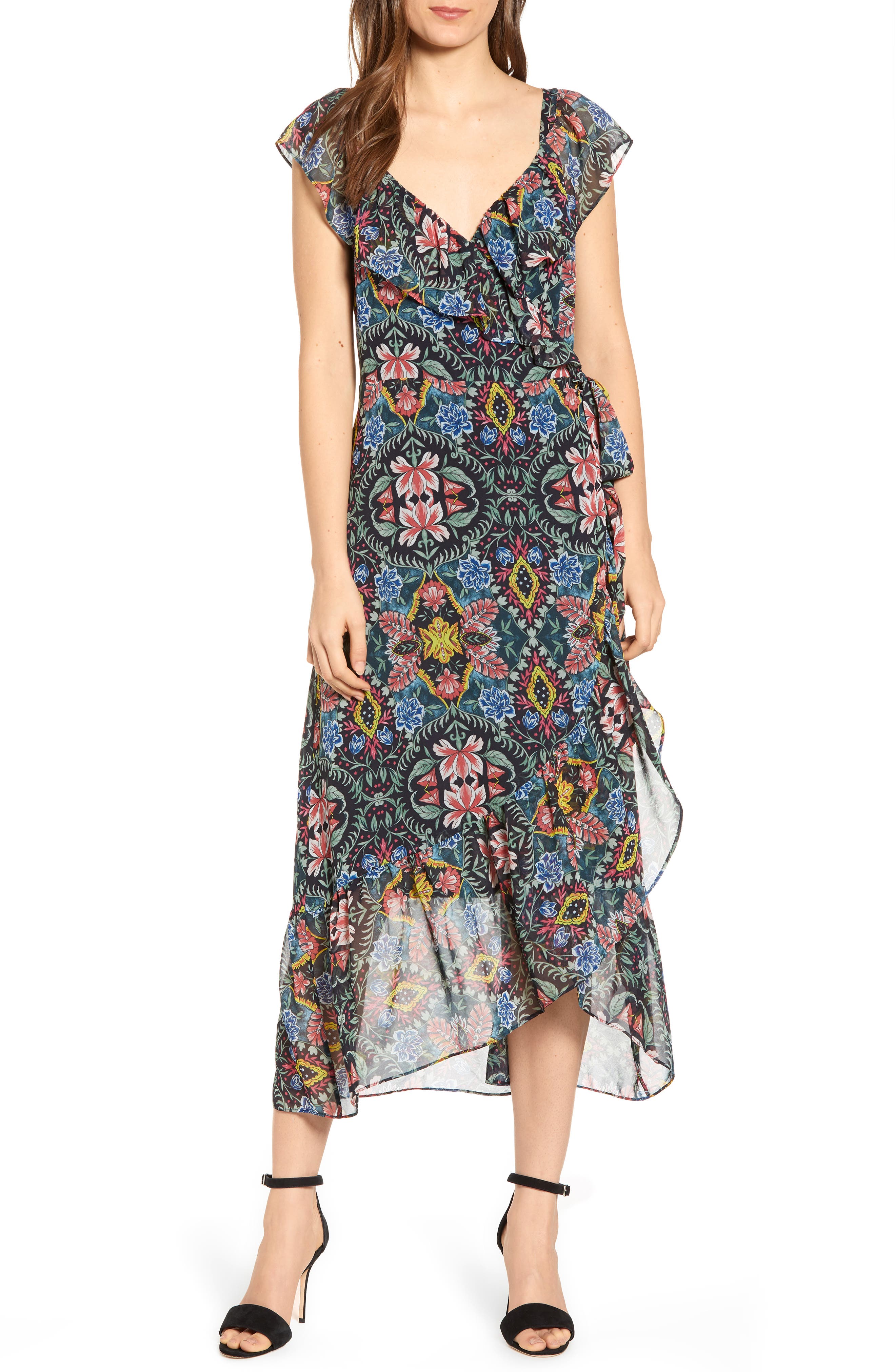 Rebecca Minkoff Jessica Floral Wrap Midi Dress, Black