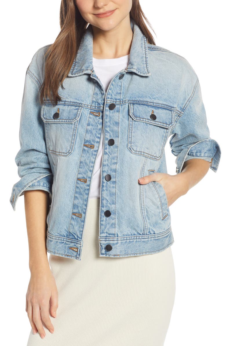 SOMETHING NAVY Denim Jacket, Main, color, DENIM LIGHT