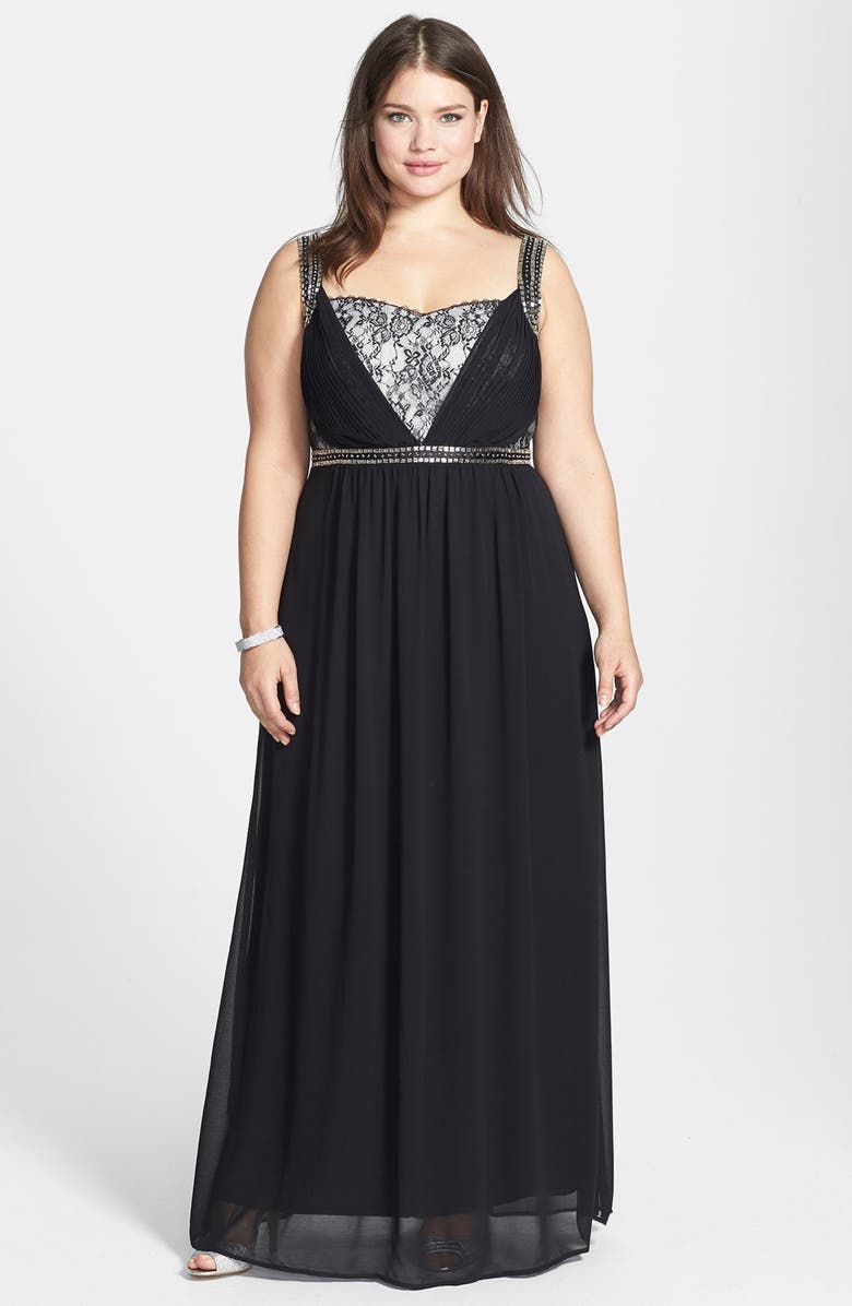 City Chic Lace Trim Embellished Chiffon Gown (Plus Size) | Nordstrom