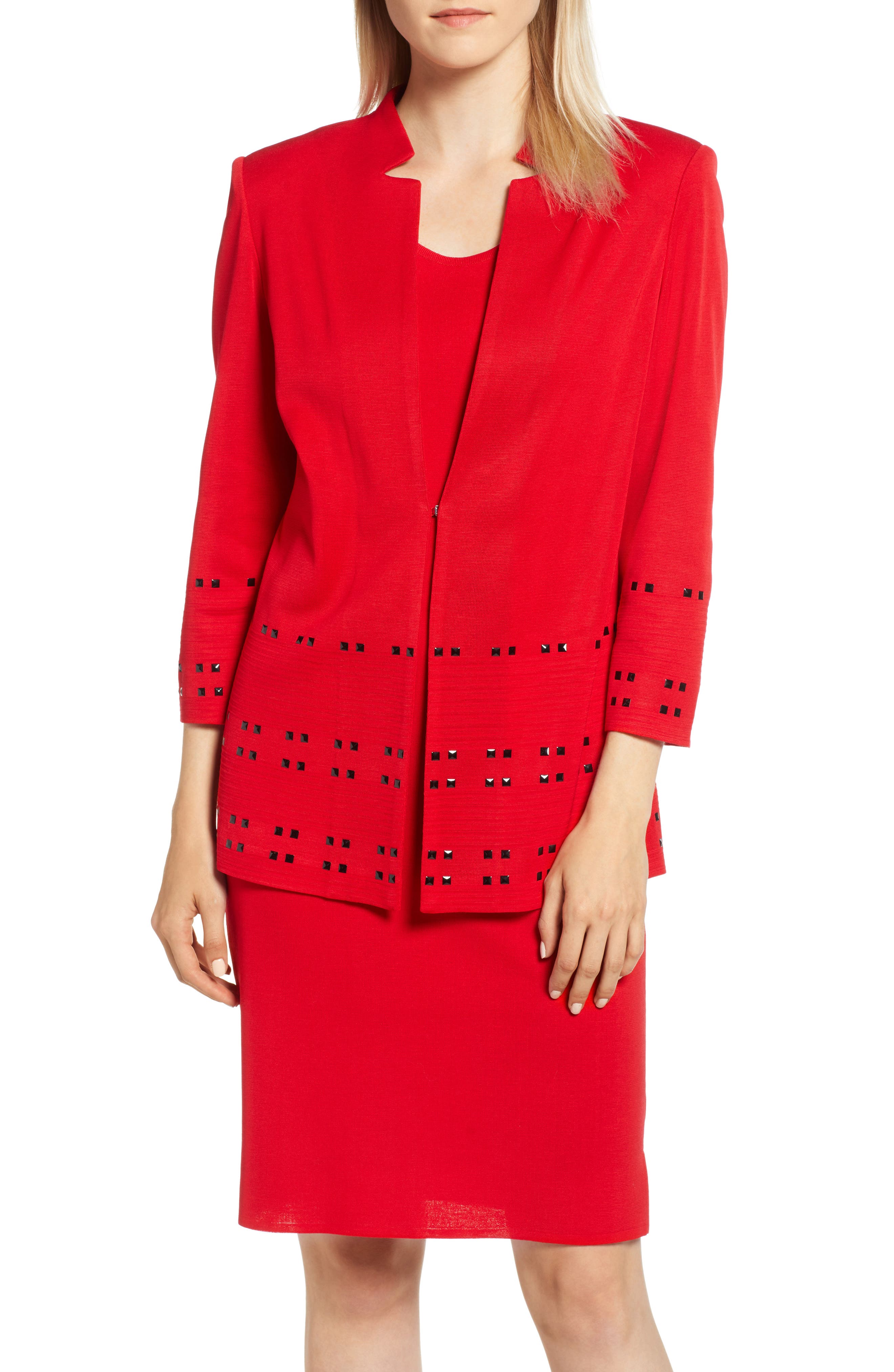 Ming Wang Studded Knit Jacket, Red