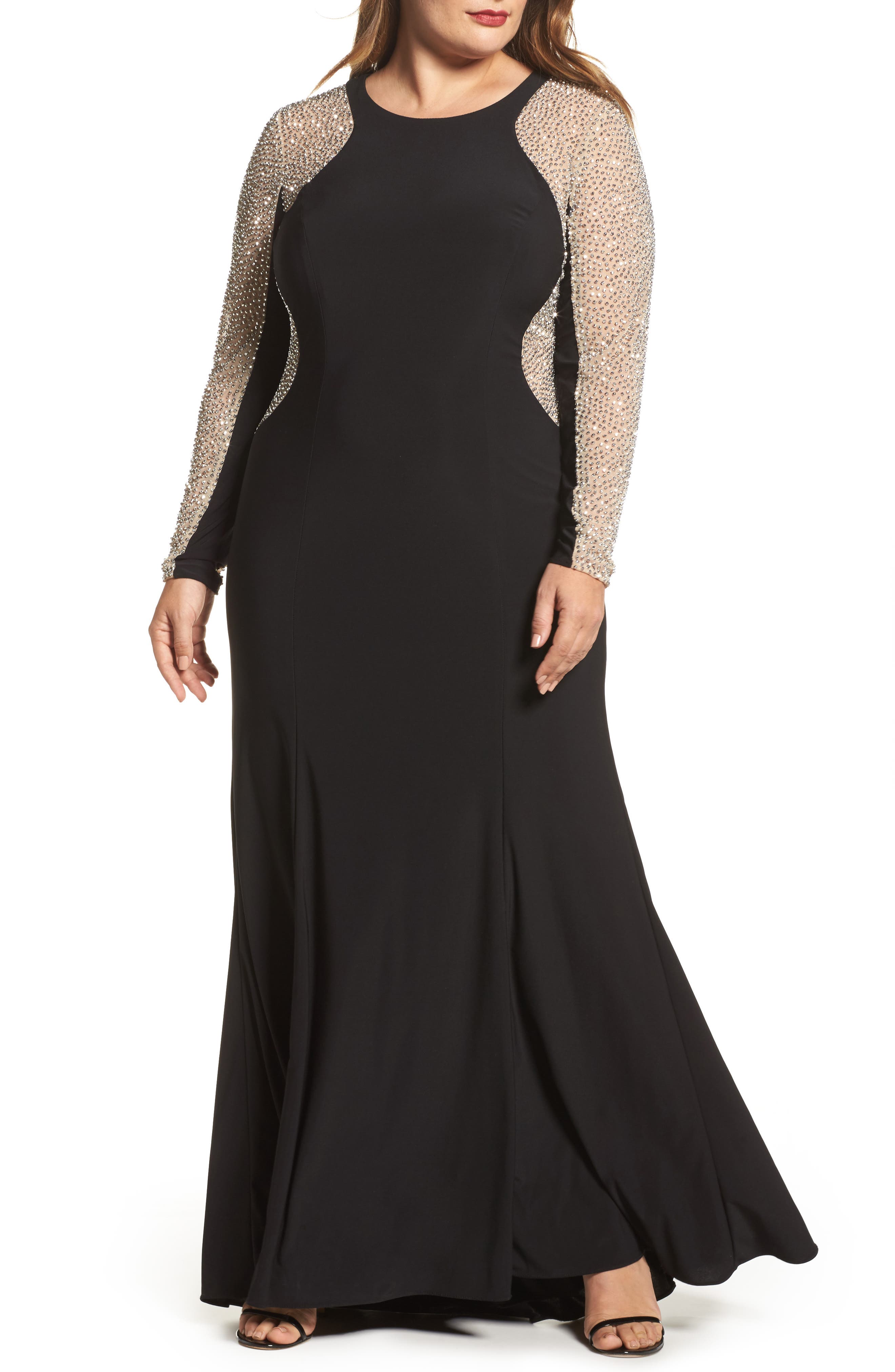 Plus Size Xscape Embellished Jersey Gown
