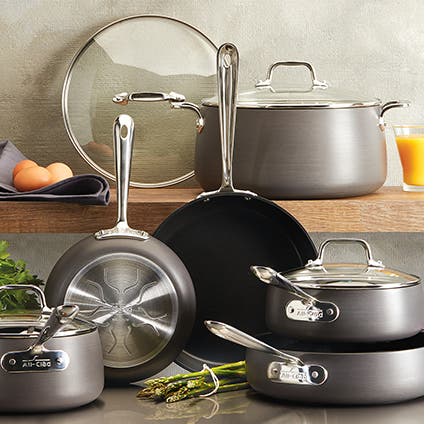 A set of All-Clad cookware.