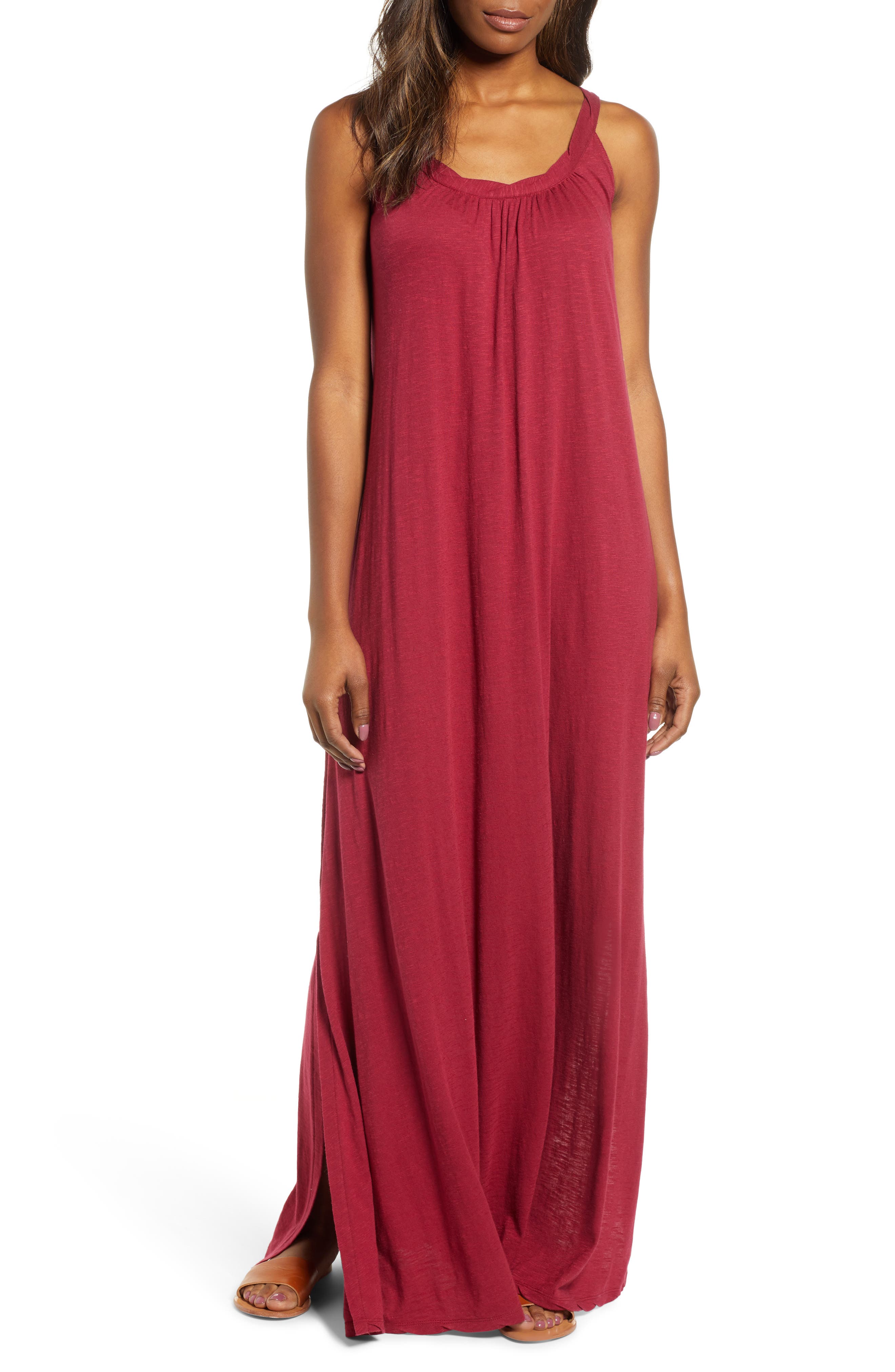 Petite Caslon Twist Neck Maxi Dress, Red