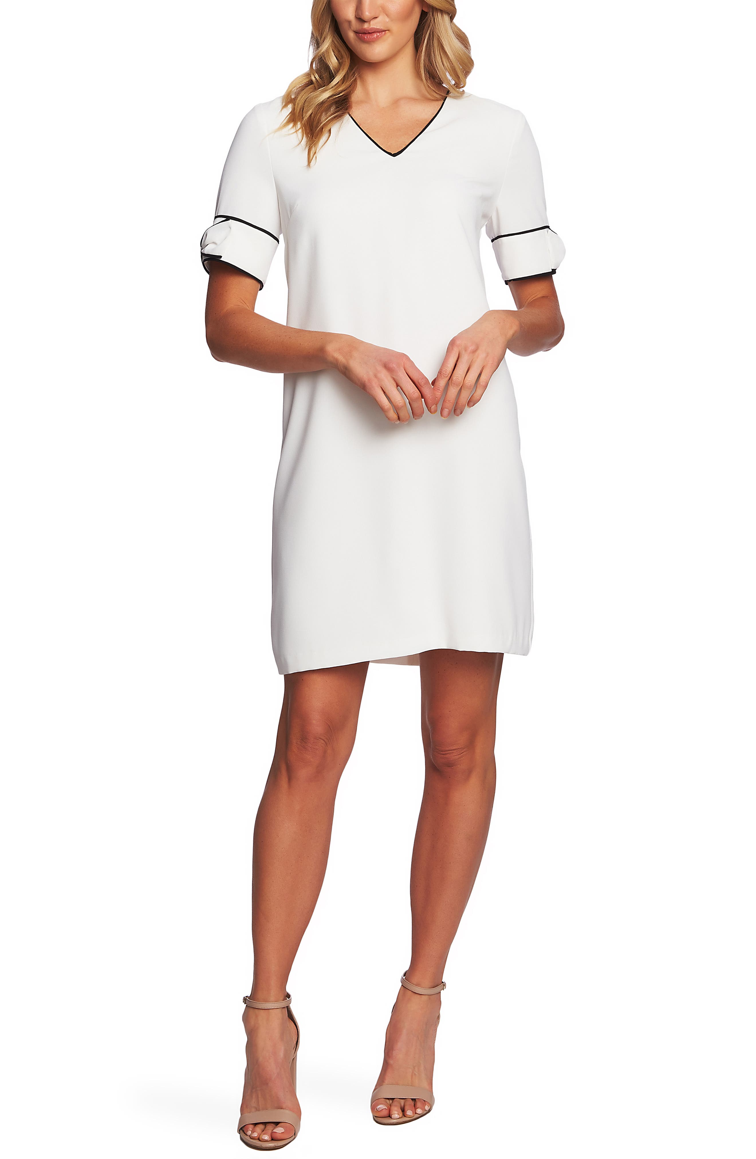 Cece Bow Trim Shift Dress, Ivory