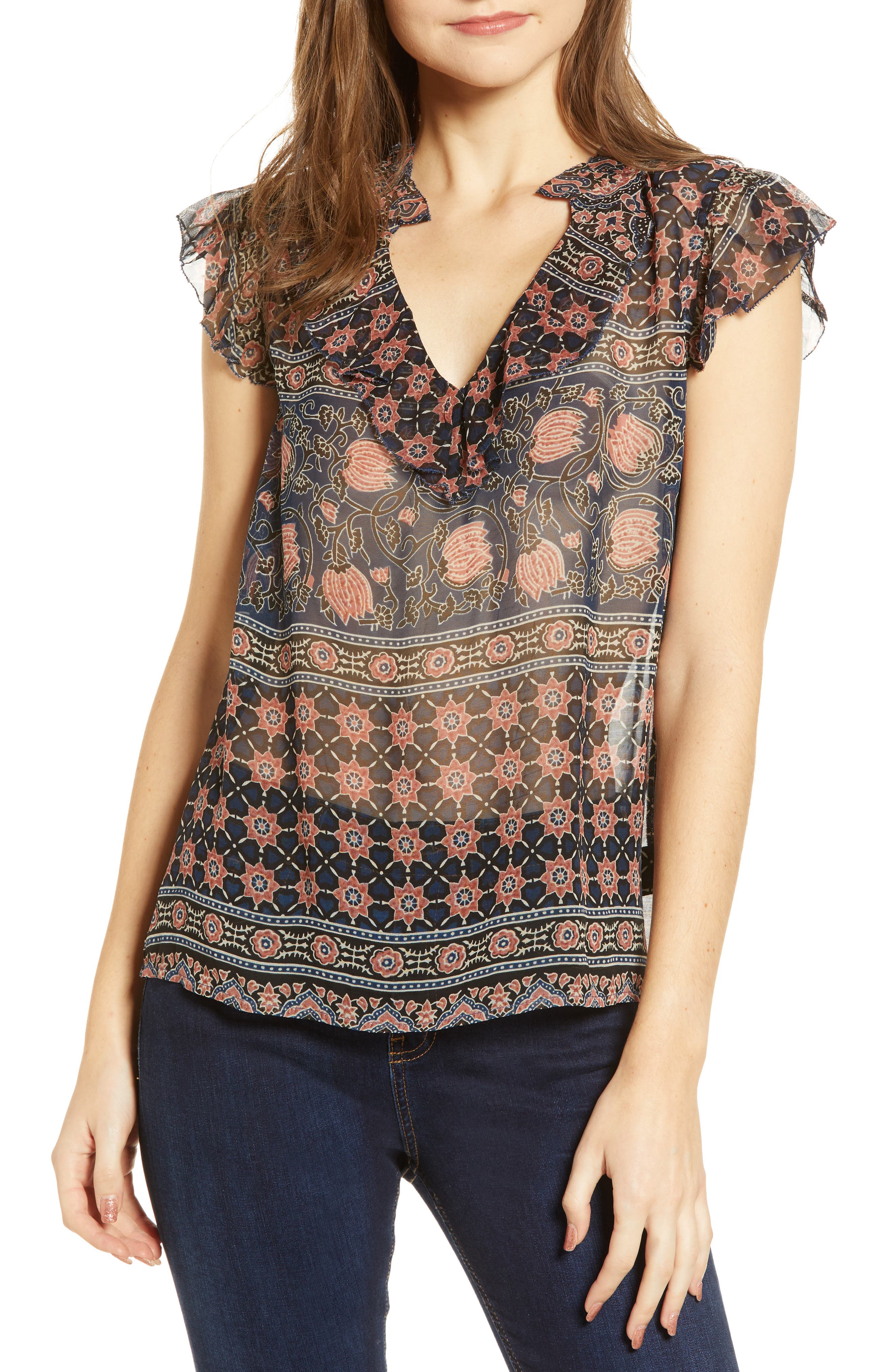 Velvet By Graham & Spencer Tops MONACO PRINT TOP