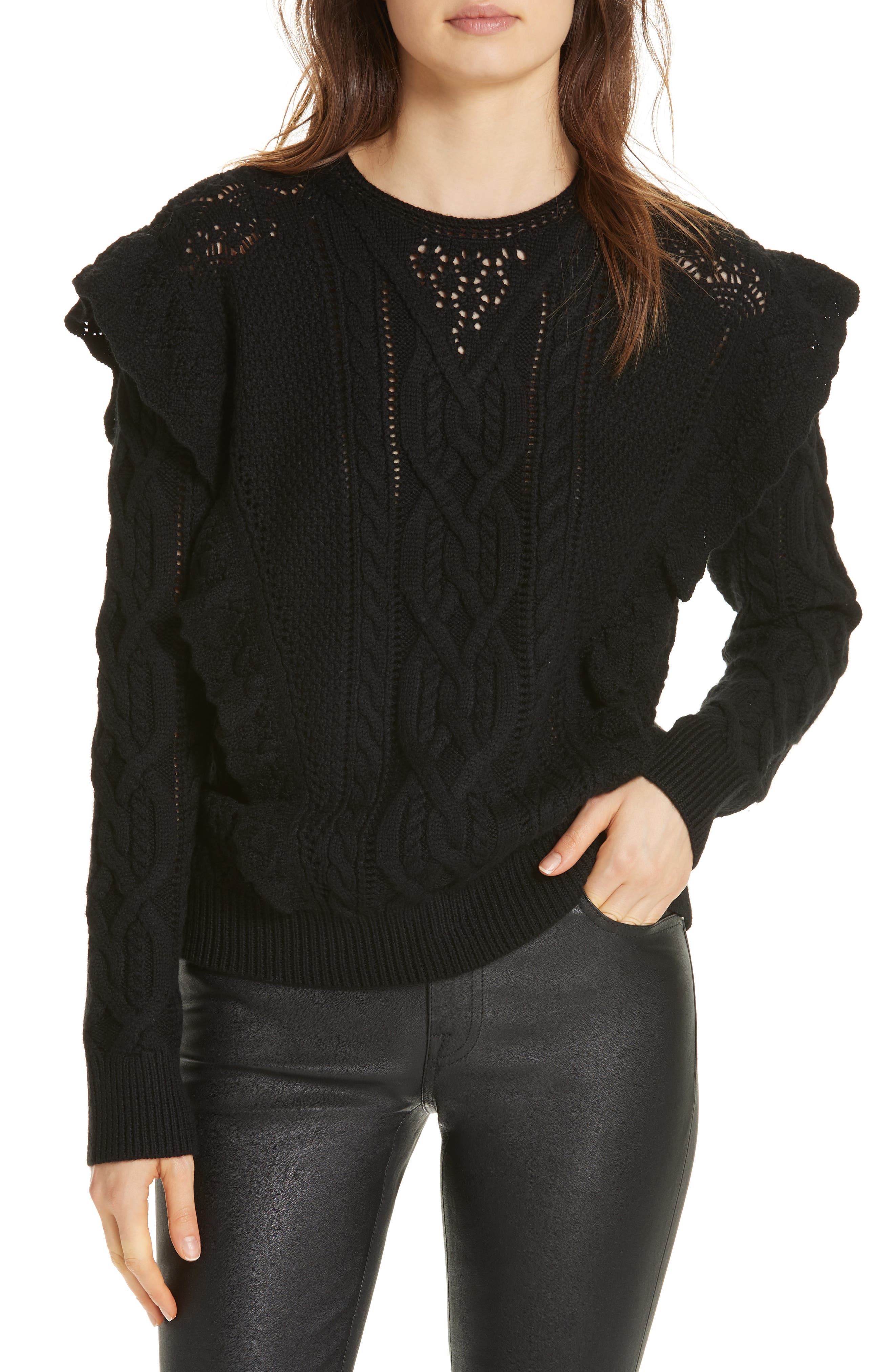 Polo Ralph Lauren Ruffle Detail Wool Cable Sweater