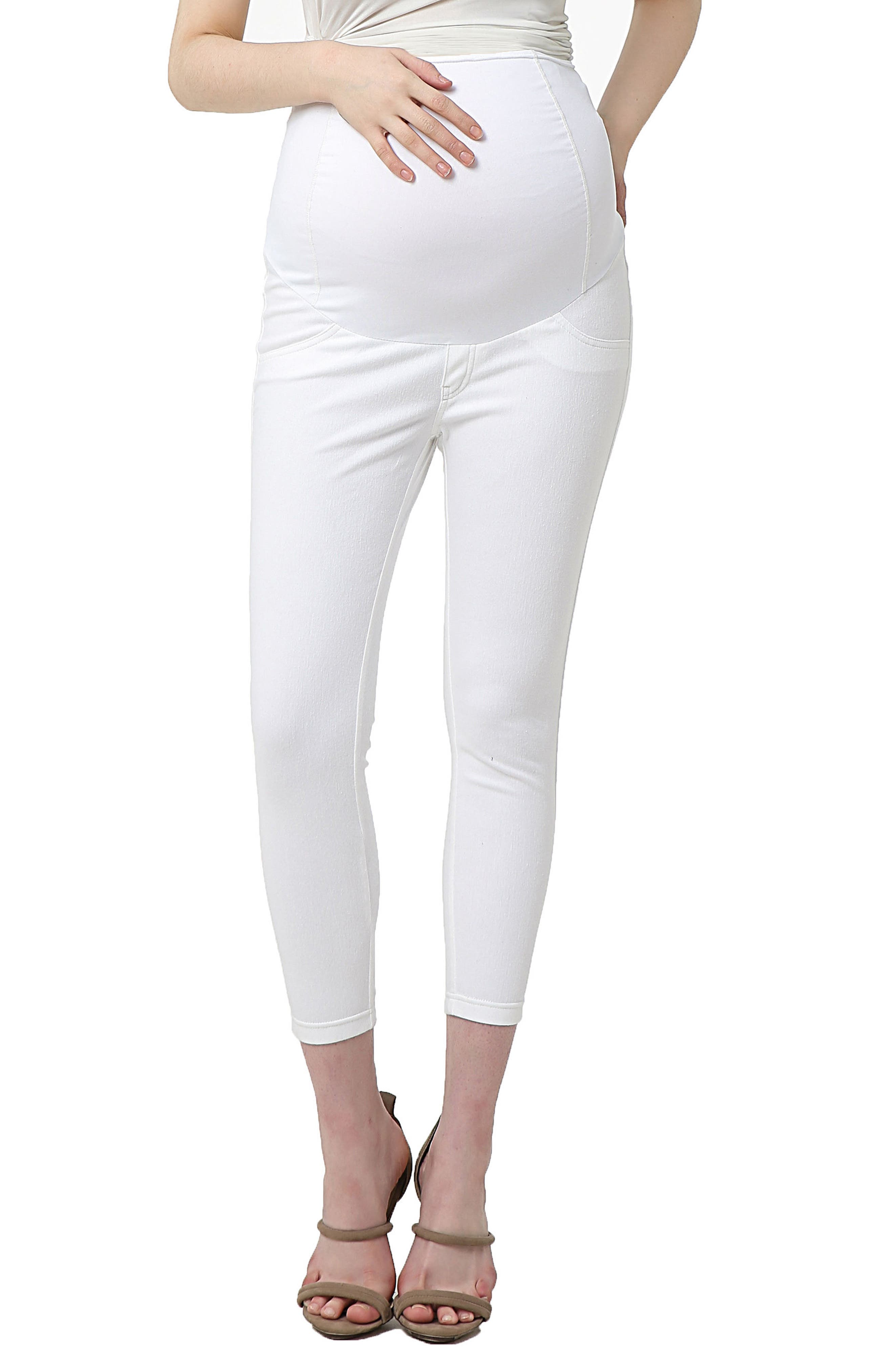 Kimi And Kai Tia Cropped Denim Maternity Leggings, White