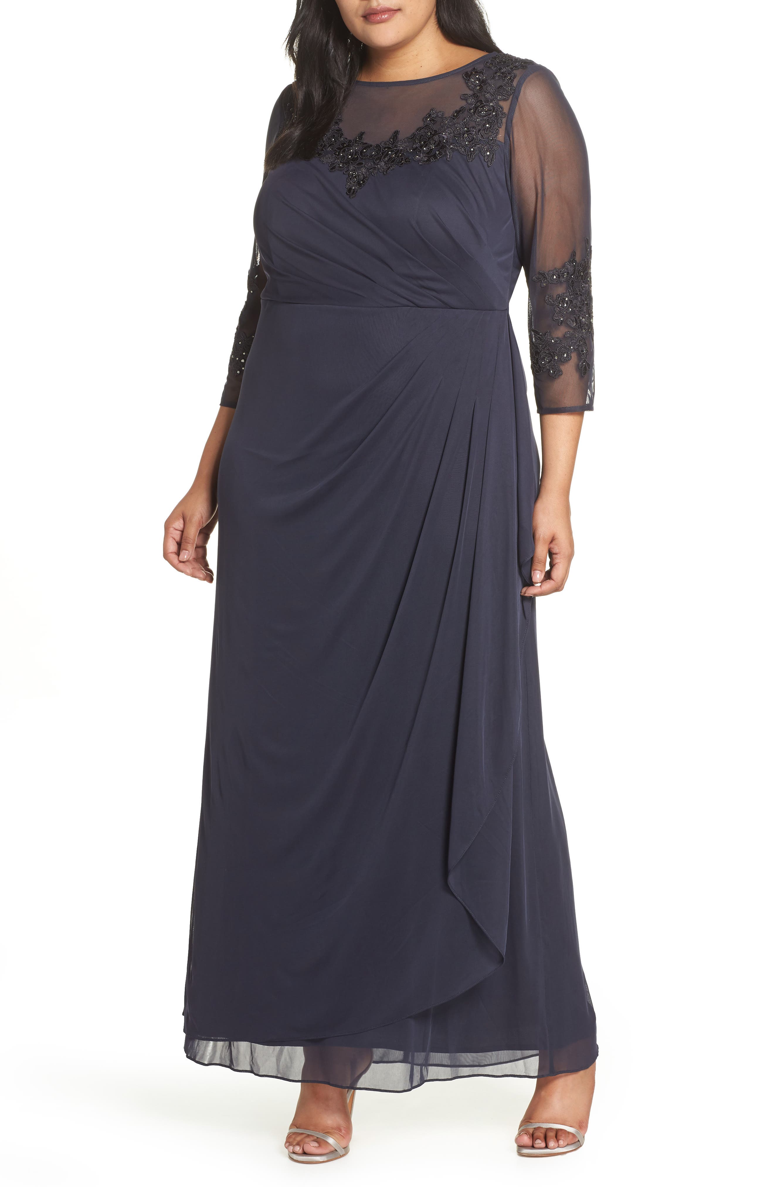 Plus Size Alex Evenings Embellished Illusion Sweetheart A-Line Gown, Grey